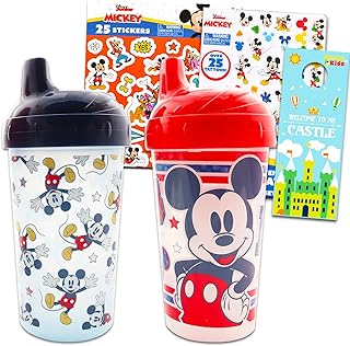 Disney Mickey Mouse Sippy Cup Set for Kids - Bundle with 2 Spill-Proof, Leak-Proof, Insulated Sippy Cups Plus Mickey Stickers, Temporary Tattoos, and More (Disney Sippy Cups), mickey drinking cups