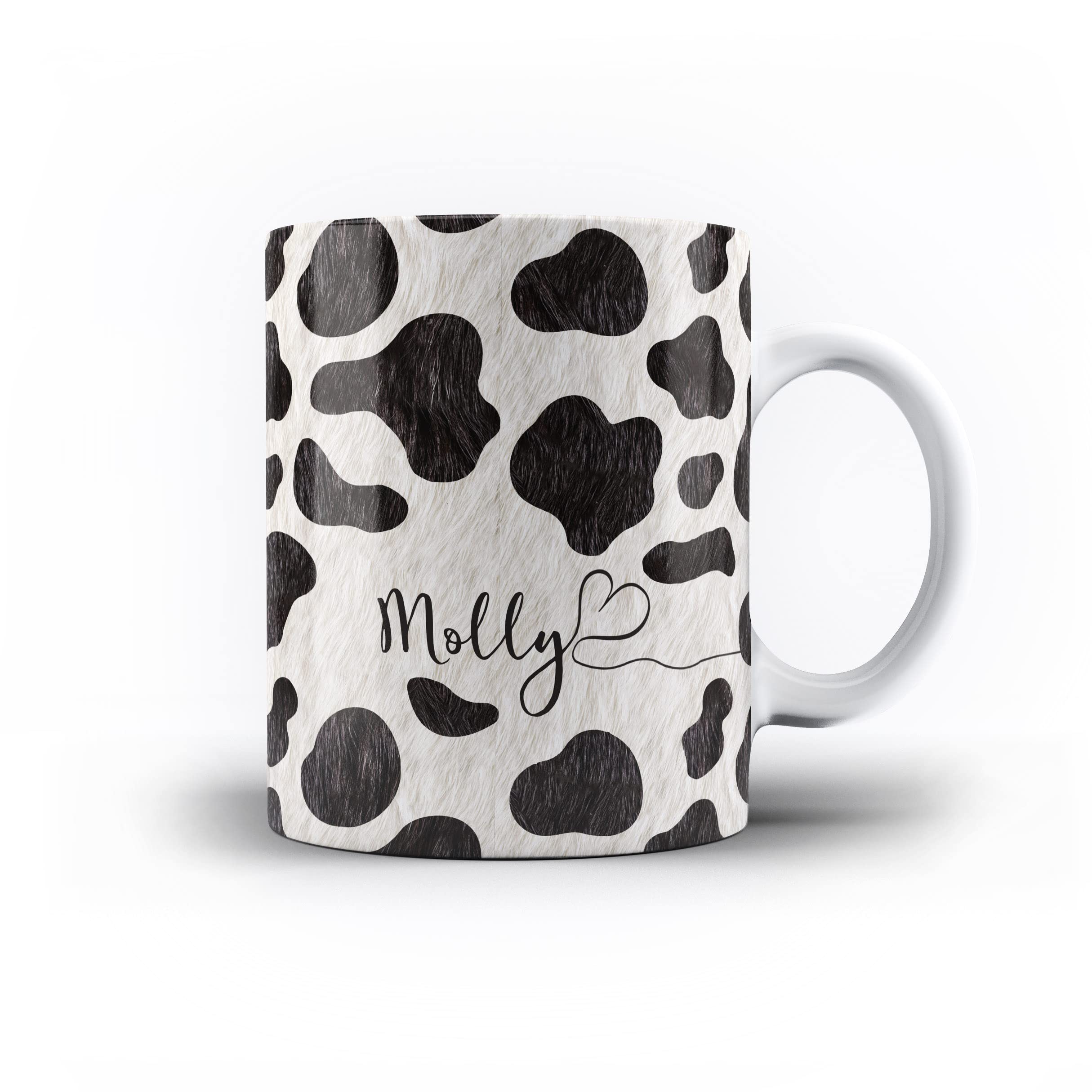 iCaseDesigner Personalised Animal Print Mug with Name and Heart. 11oz Ceramic Mug. 7. Cow Print