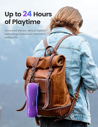 Miniatura 5 de ERKEISEHN Altavoz Bluetooth, IPX7 impermeable altavoz inalámbrico con luces intermitentes coloridas, sonido estéreo de 25 W con tiempo de