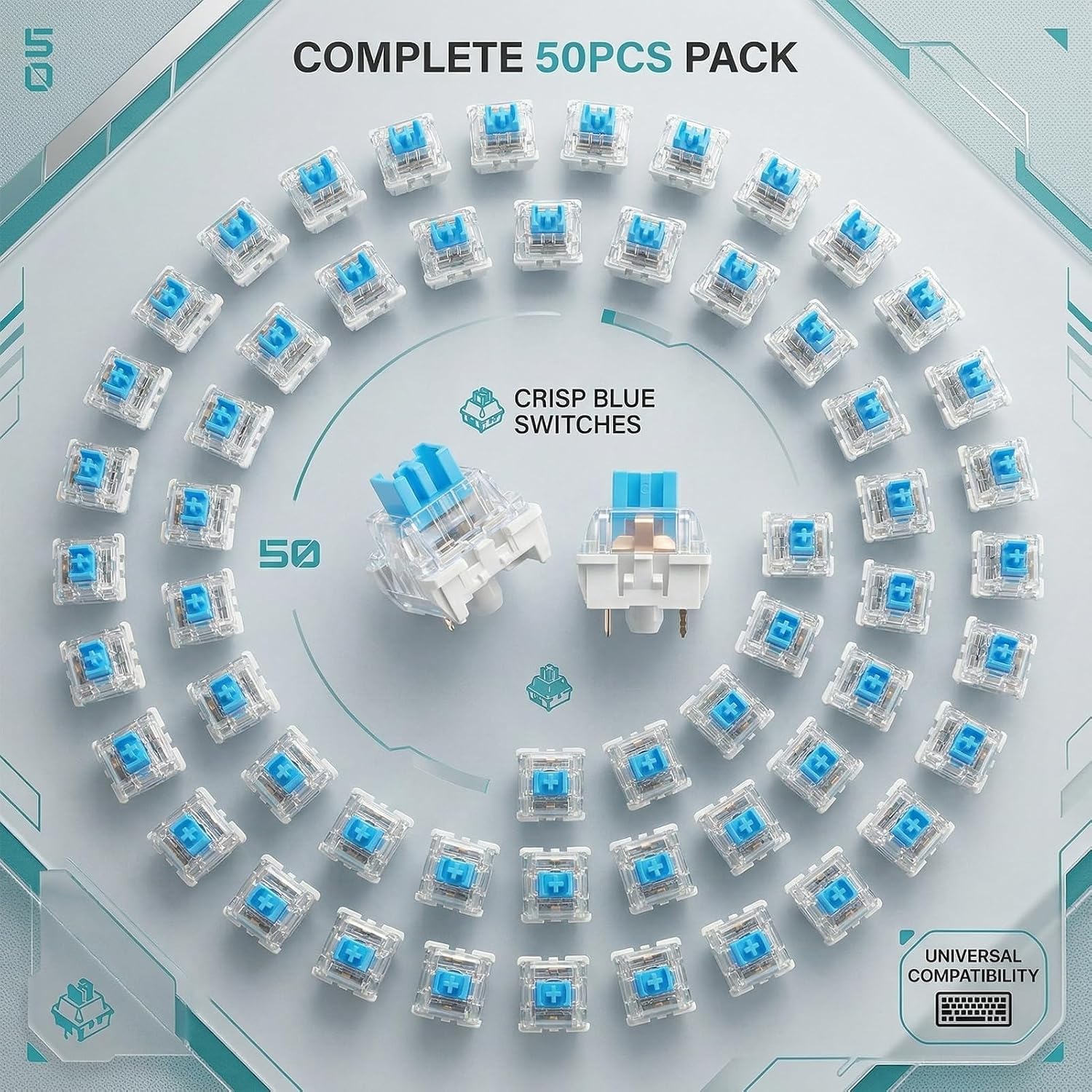 50PCS Blue Mechanical Keyboard Switches,clickers for 3D Prints