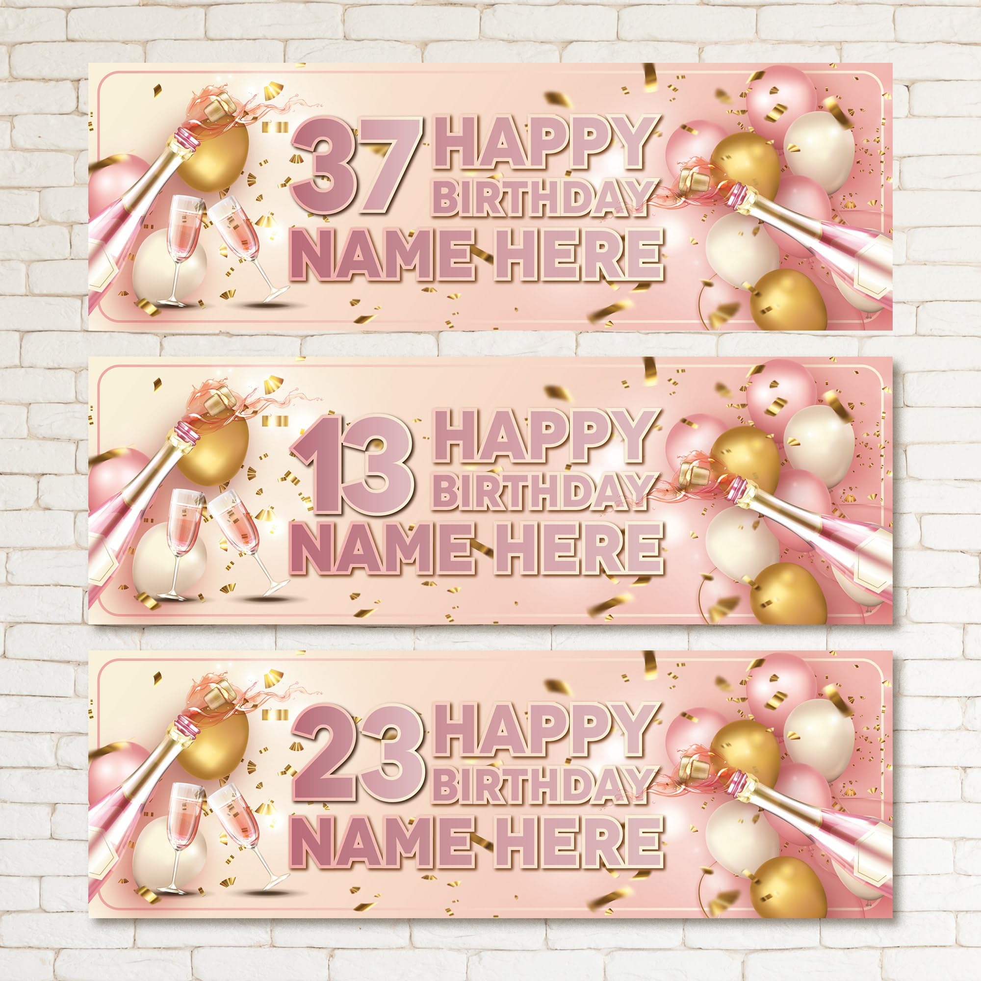 Set of two Personalised Rose Gold Pink Birthday Banners Wall Decor Party Supplies 16th 18th 21st 30th 40th 50th Birthday Party For Her Girls Women