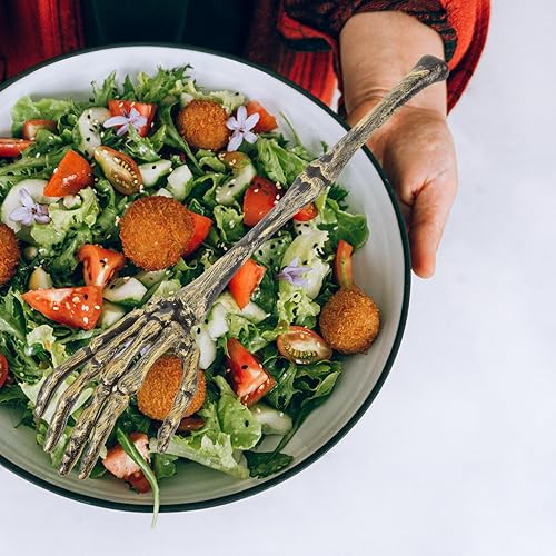 Miniatura 8 de PRETYZOOM Cuchara creativa para ensalada, 1 par de manos de esqueleto de Halloween, pinzas para ensalada, pinzas de brazo, pinzas para ensalada,