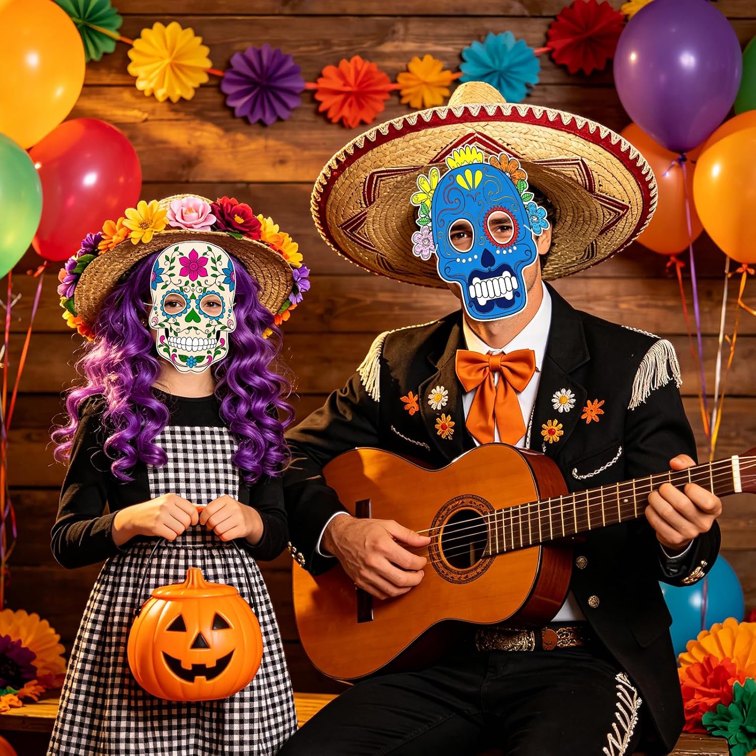 Dia De Los Muertos Masks DIY Crafts Color Your Own Skeleton Masks,12 PCS