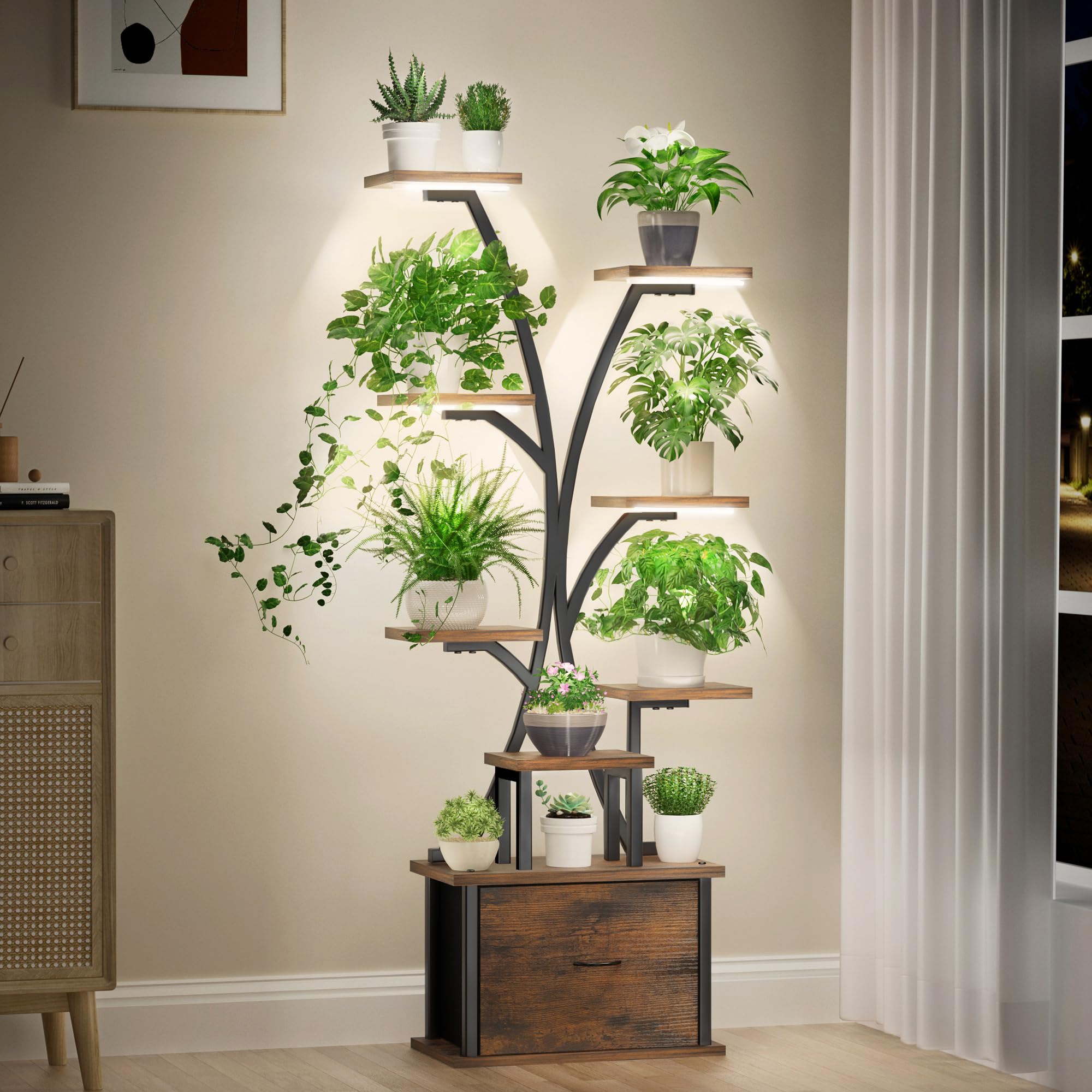 KELHOMECL Plant Stand with Grow Light - 9 Tiered with Storage Drawer