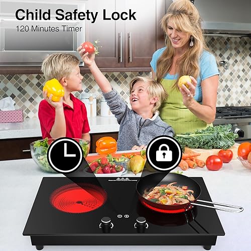 Miniatura 7 de VBGK Cocina eléctrica, estufa eléctrica de 2400 W, encimera y placa caliente integrada con bloqueo de seguridad para niños, temporizador, control de