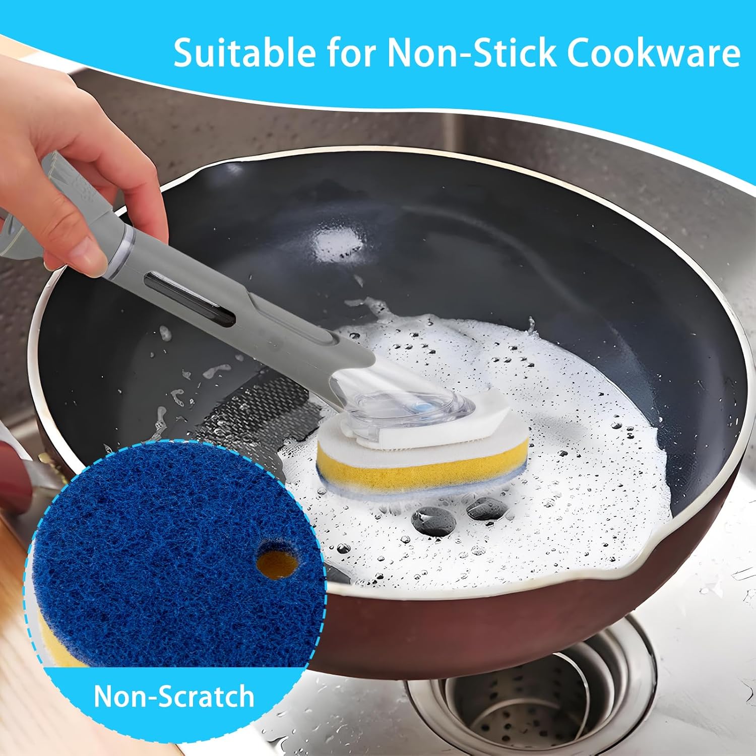 8 Packs Dish Wand Replacement Sponge Scouring Pad Heads Refills Compatible with Scrub Daddy, Scrub Sponge for Detachable Dish Scrubber Brush with Cut Out for Soap Dispensing, for Kitchen Cleaning - Image 4