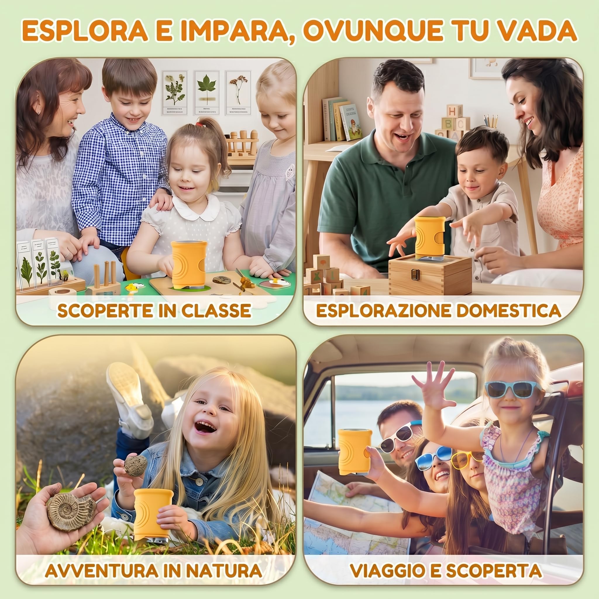 Microscopio Bambini, Microscopio Digitale 1000X 4K con Schermo 2,4″, 8 LED, USB Ricaricabile, Giocattolo Educativo per Scuola, Idea Regalo di Natale e Ritorno a Scuola, per Bambini 3–12 Anni