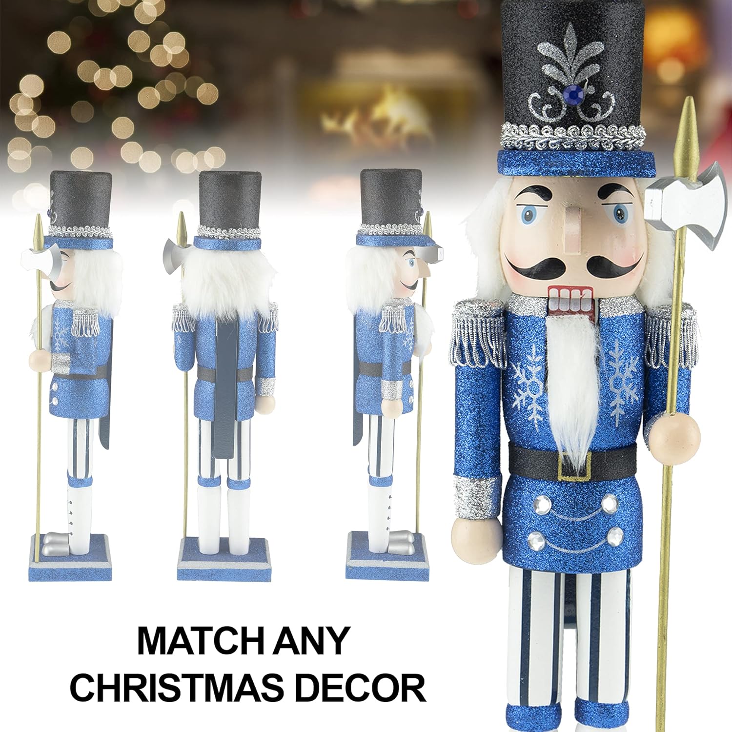 Clever Creations Blue Soldier 15 Inch Traditional Wooden Nutcracker, Festive Christmas Décor for Shelves and Tables