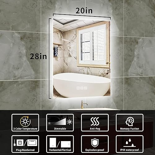Miniatura 5 de Espejo de baño LED retroiluminado 20x28 pulgadas