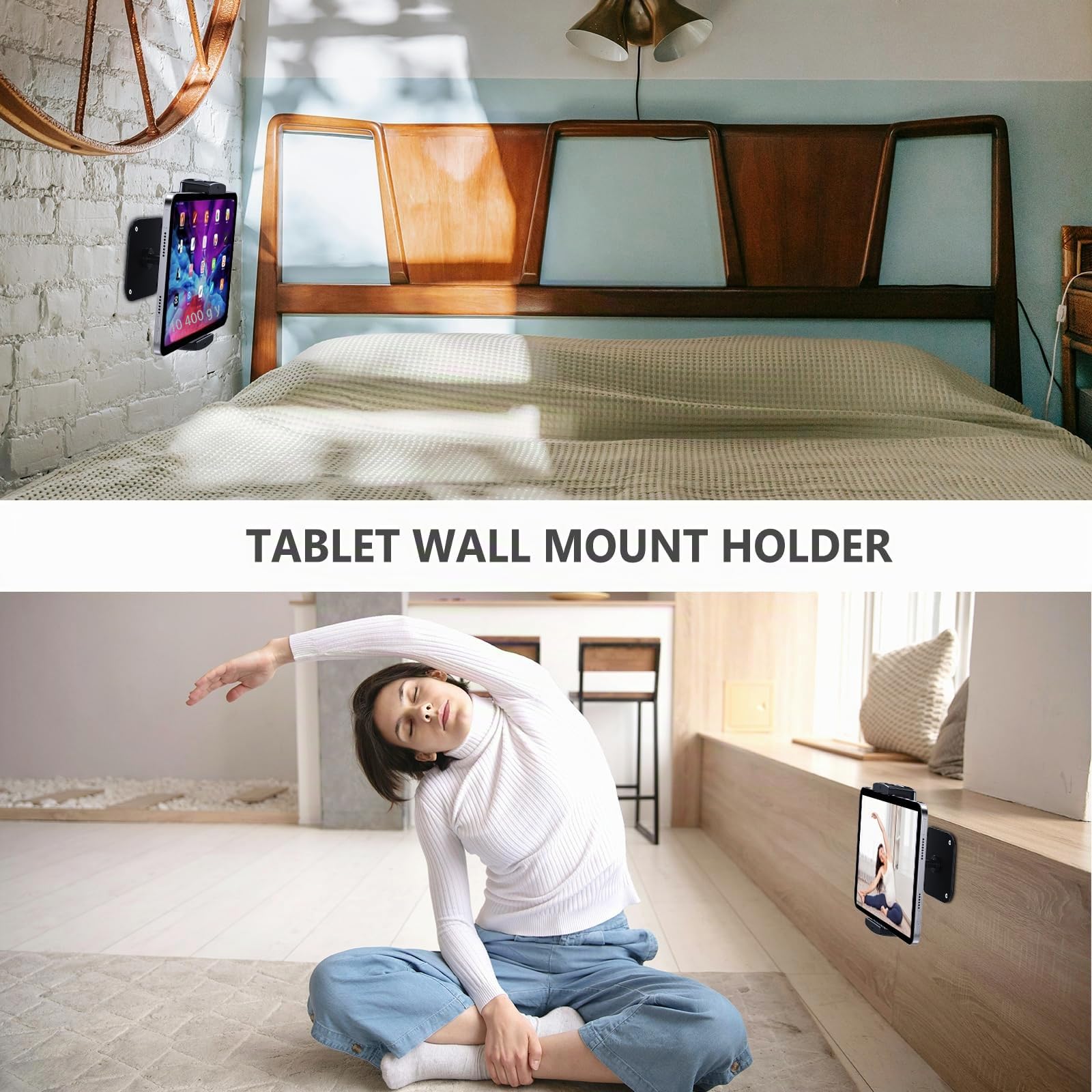 Soporte de pared para tablet, soporte de pared de aluminio para iPad, rotación de 360°, soporte de pared ajustable compatible con iPad Pro, Mini, Galaxy Tab, Surface Pro, Kindle, todas las