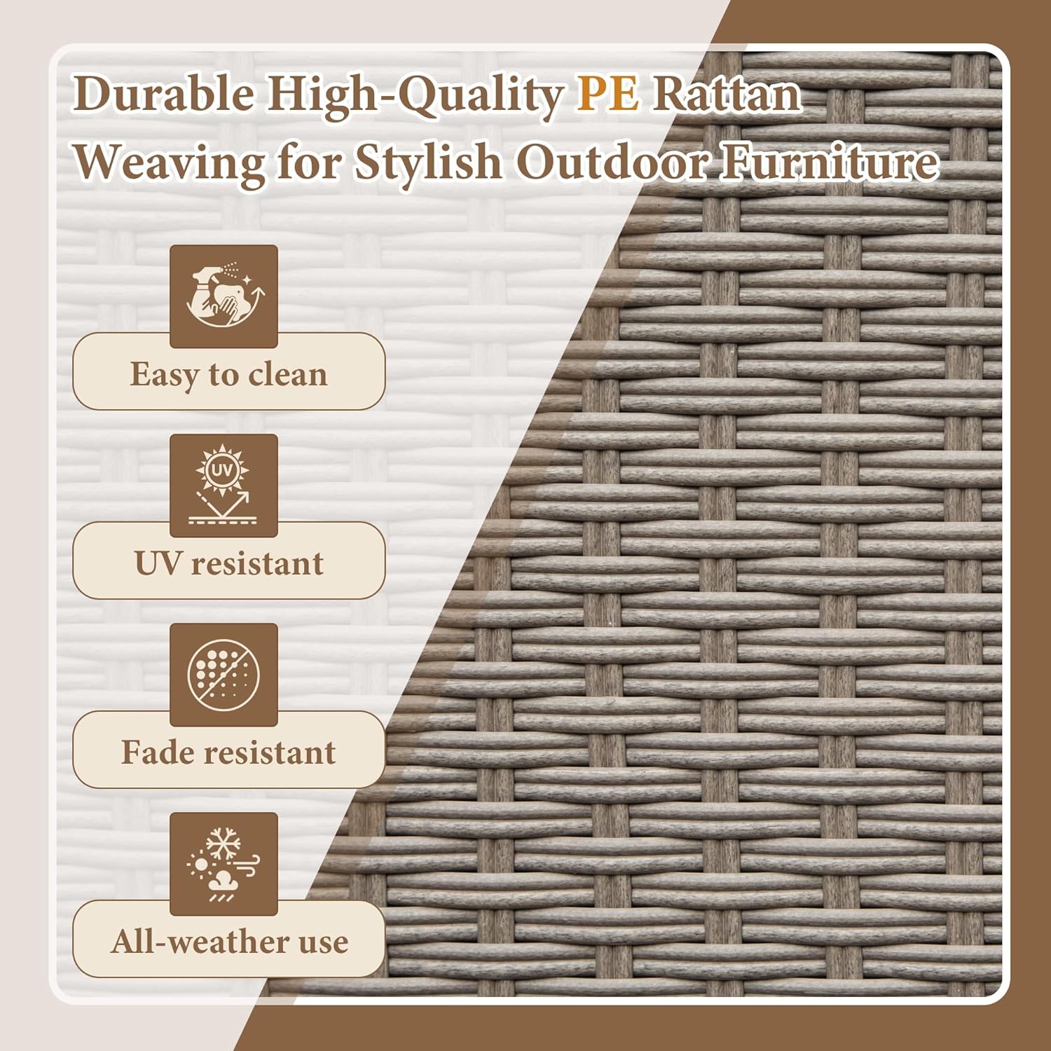 Domi Patio Bar Table, Outdoor Aluminum PE Wicker Bar Cart with Cabinet, All Weather Use Storage Patio Cabinet for Patio Kitchen or Bar Cart, Wood Grain