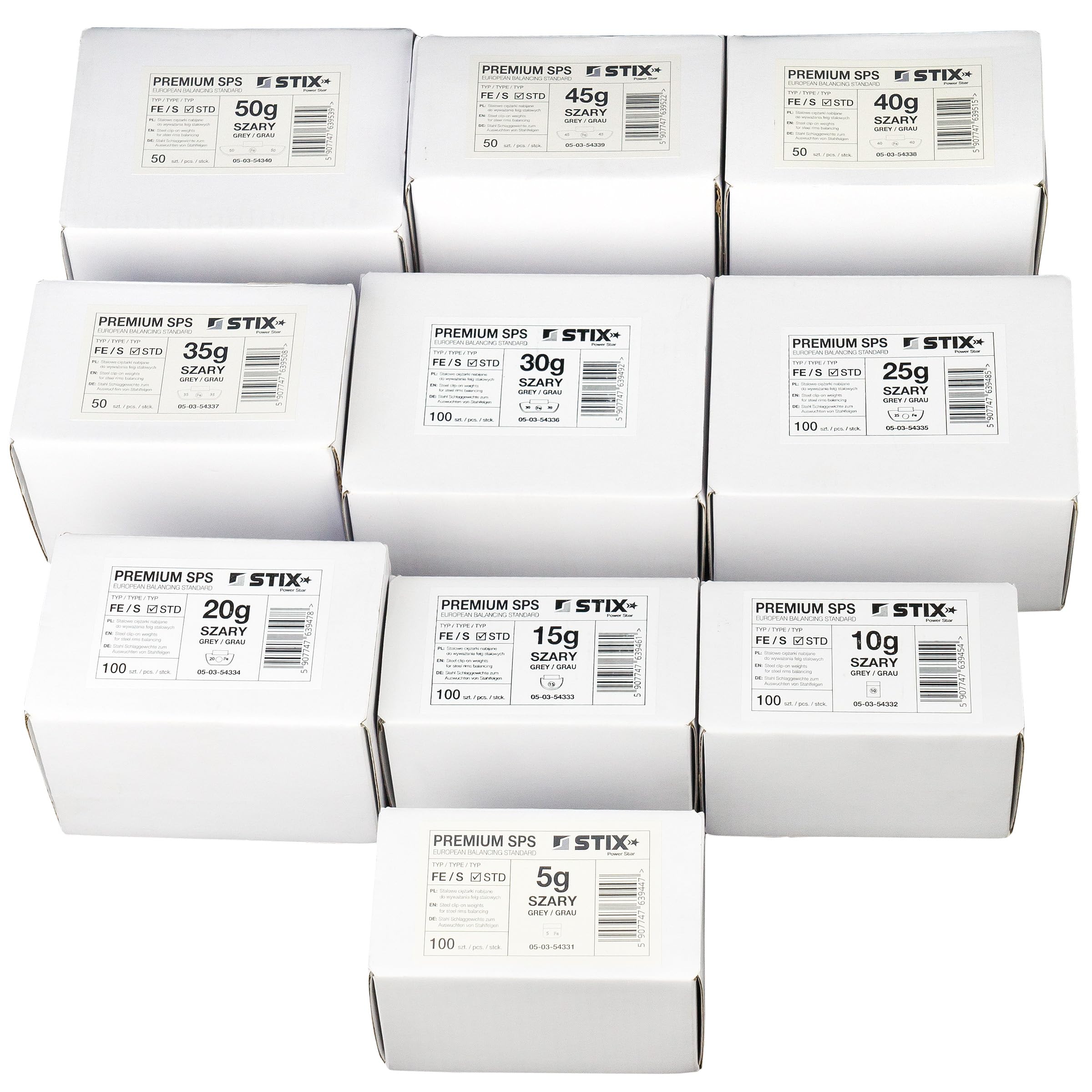 Assortimento di 800 pesi per cerchioni in acciaio, 5-50 g, FE/S