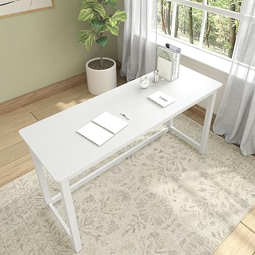 Miniatura 6 de Plank+Beam Escritorio de madera maciza, escritorio simple para dormitorio, escritorio de estudio de oficina en casa, 55.25 pulgadas, blanco