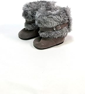American Fashion World Gray Furry Boots with Buckle for 18-Inch Dolls | Premium Quality & Trendy Design | Dolls Shoes | Shoe Fashion for Dolls for Popular Brands