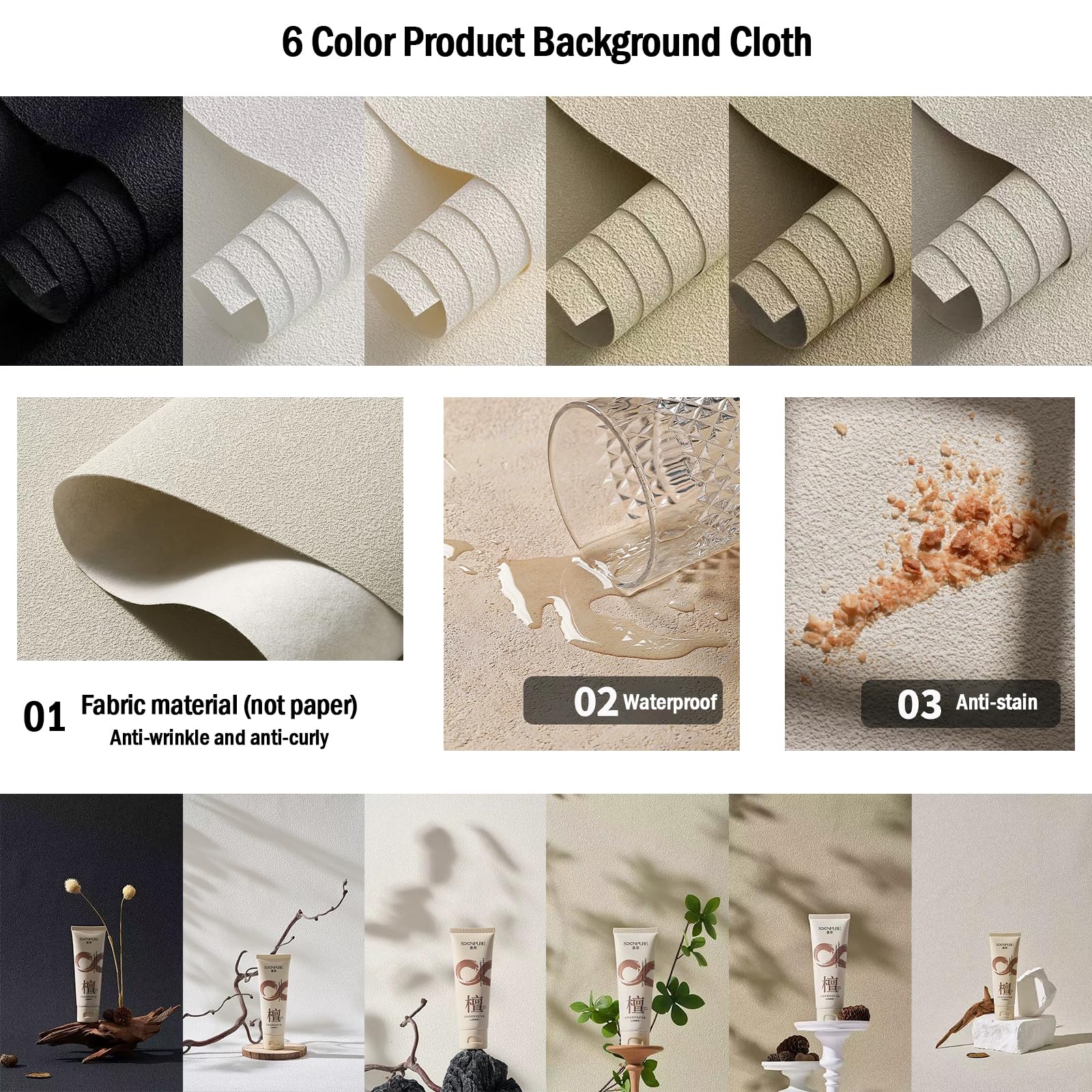 Lot de 6 Toiles de Fond pour Photos 3D Non froissées en Tissu texturé de Sable (Non réfléchissant) pour Photographie, gelée, Design Original, imperméable, réutilisable, 71,1 x 53,3 cm