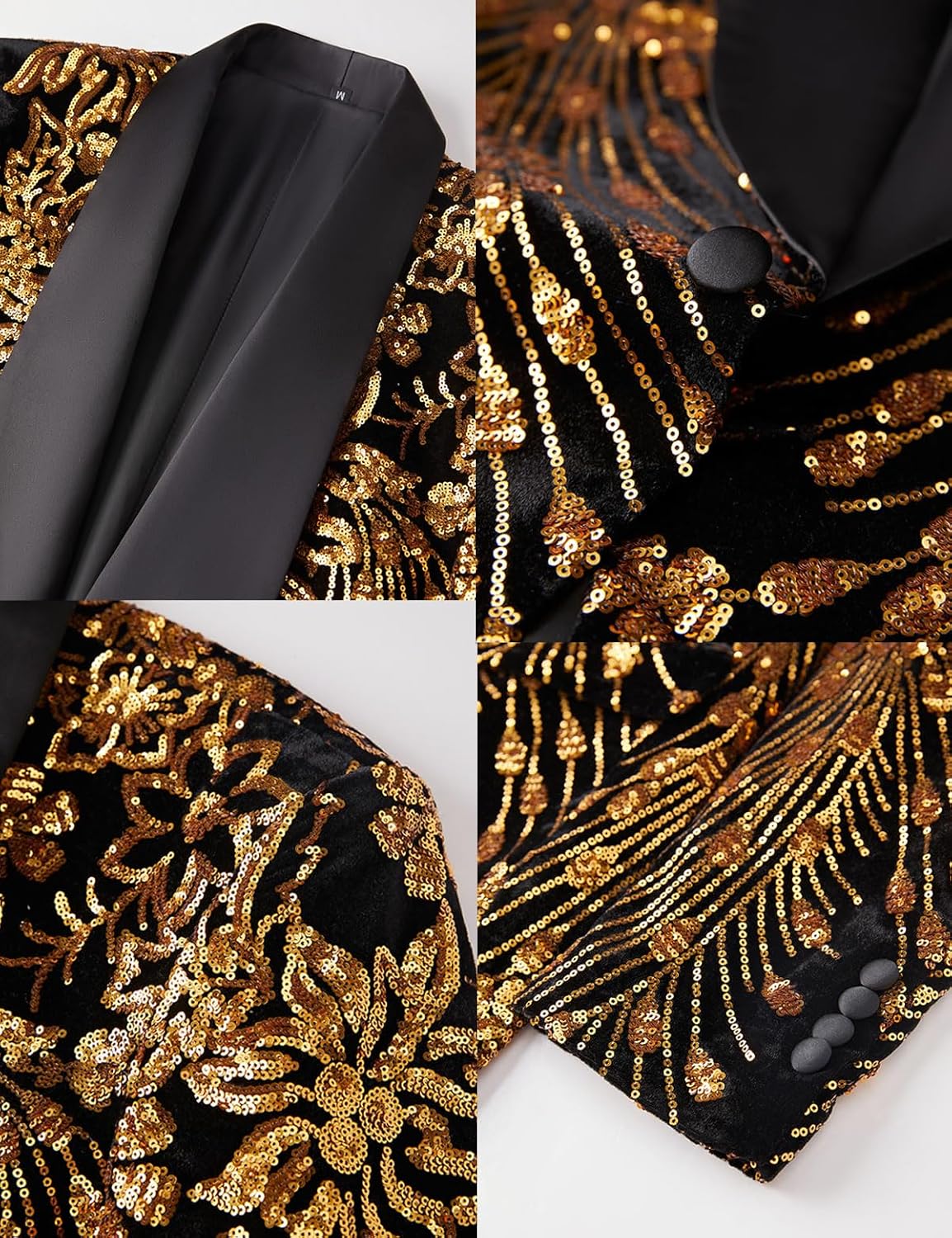 Pyiujtr Men's Sequins Velvet Shawl Lapels Stage Party Prom Wedding Dinner Suit Jacket Blazer - Image 4