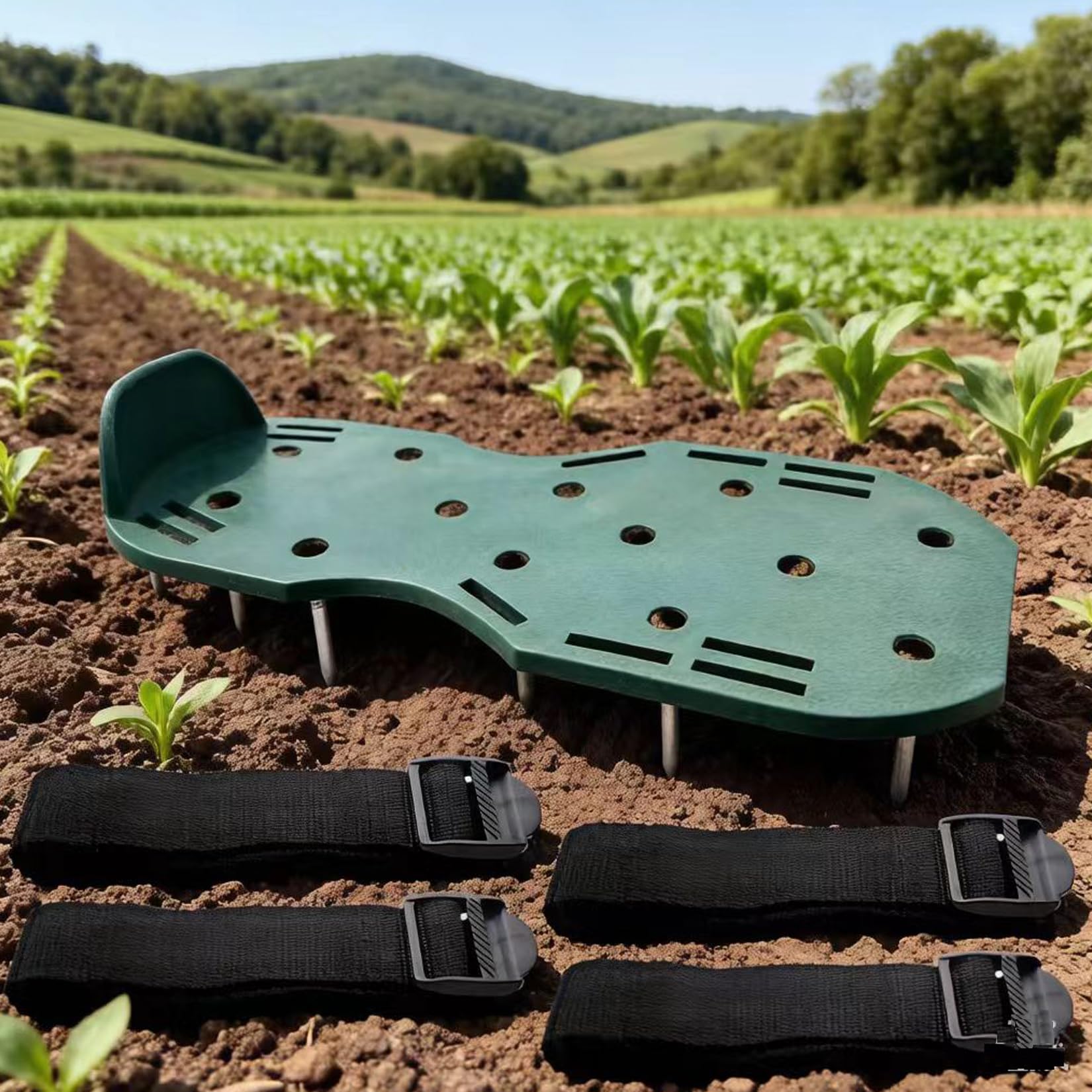 Markeny Rasenbelüfter-Schuhe, Spikes, ideal einfach zu montieren, strapazierfähig, 4 verstellbare Riemen, Yard Rasen-Boden-Sandalen, Grün (1 Paar)