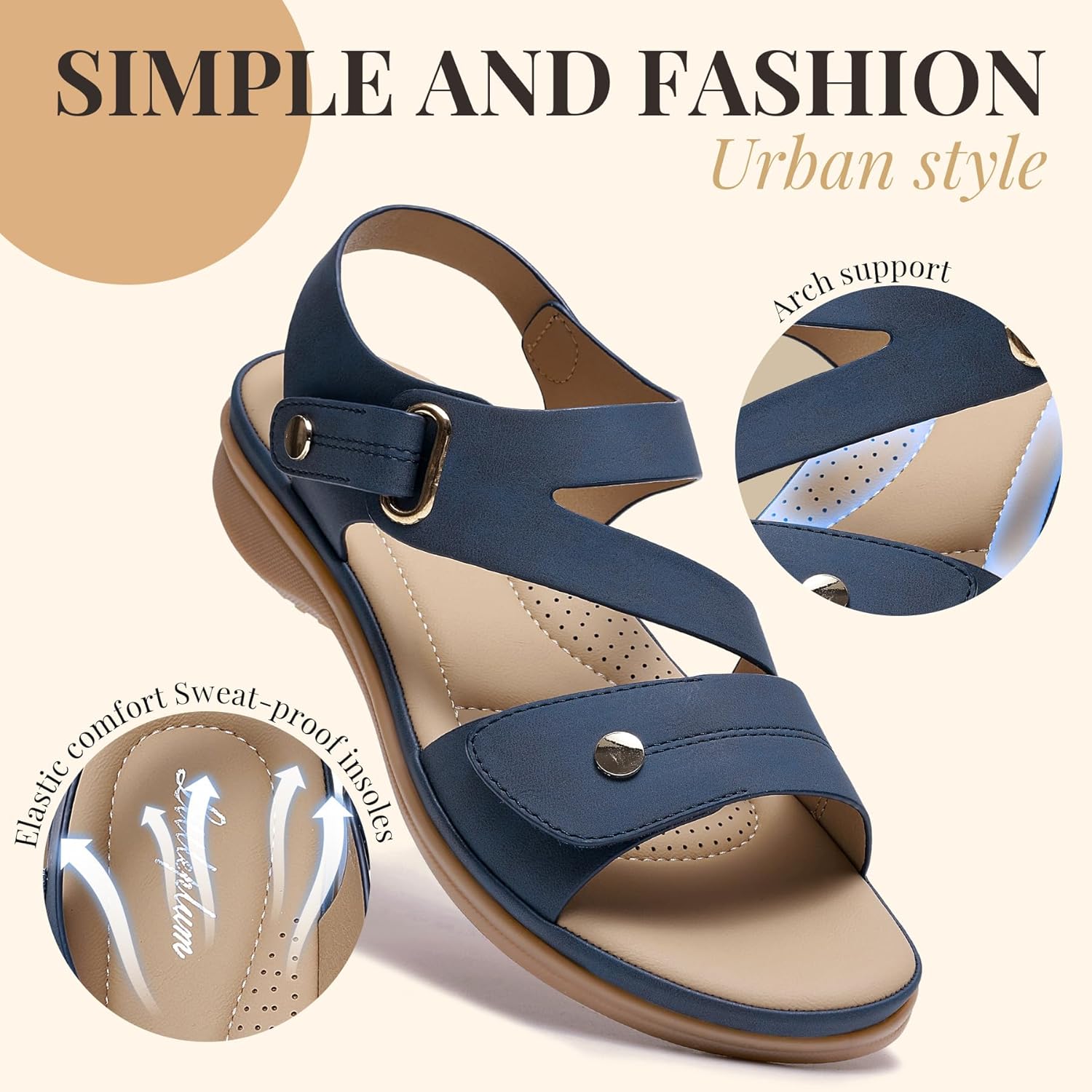 Littleplum Womens Sandals Arch Support – Comfortable Flat Sandals for Women, Summer Breathable Adjustable Orthotic Walking Shoes for Beach,Travel - Image 2