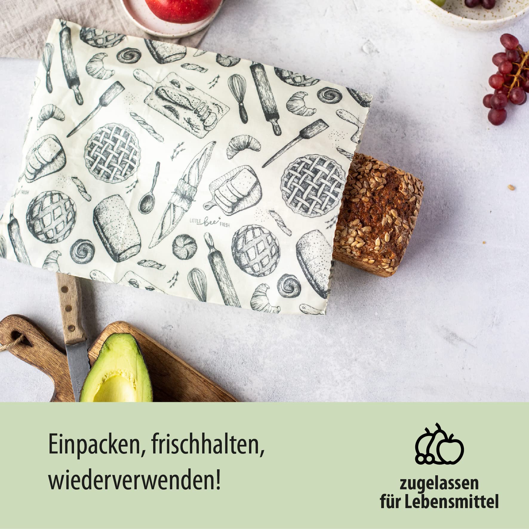 little bee fresh Bio-Bienenwachstuch XL Brotbeutel 29x40 cm aus Deutschland - hält Lebensmittel natürlich, schön & plastikfrei frisch! Handgemacht aus Bio-Rohstoffen (XL Brotbeutel)