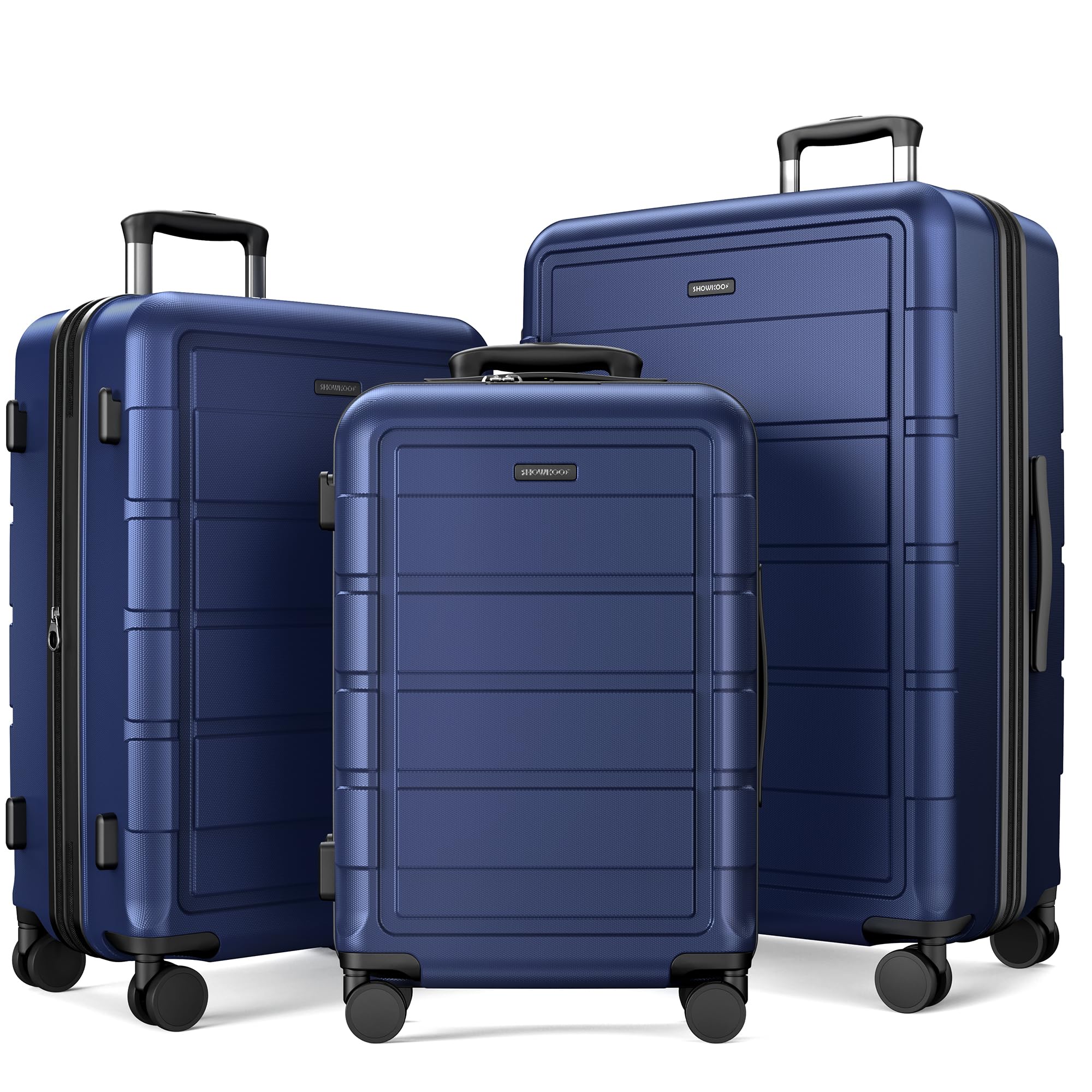 SHOWKOO Full PC Hardshell Luggage Sets Durable Expandable Hardside Suitcase with Double Spinner Wheels TSA Lock 3pcs, Blue, 20in24in28in