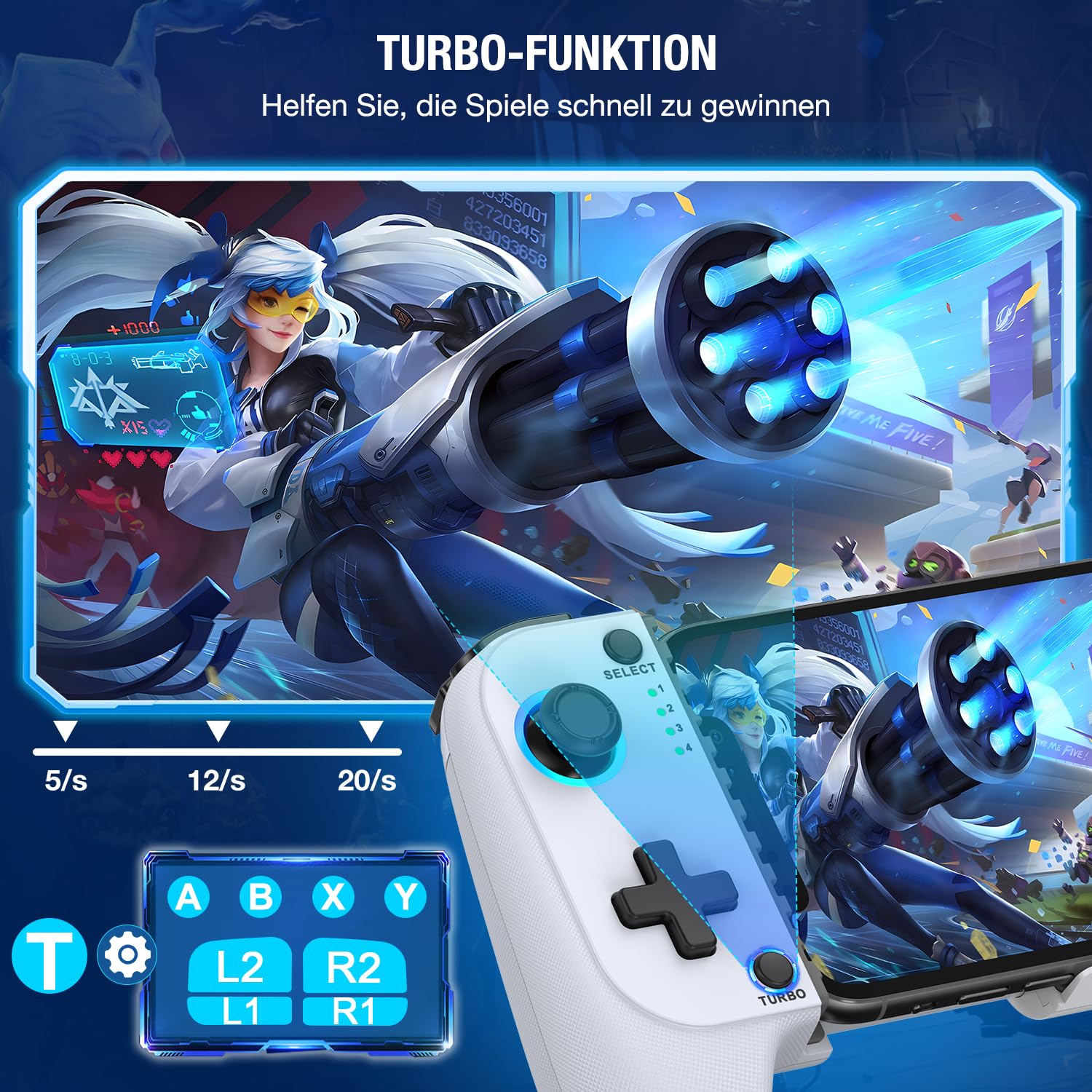 Elegamefy Controller cellulare per iPhone/Android, smartphone controller con joystick aggiornato senza zone morte, luce Coloful