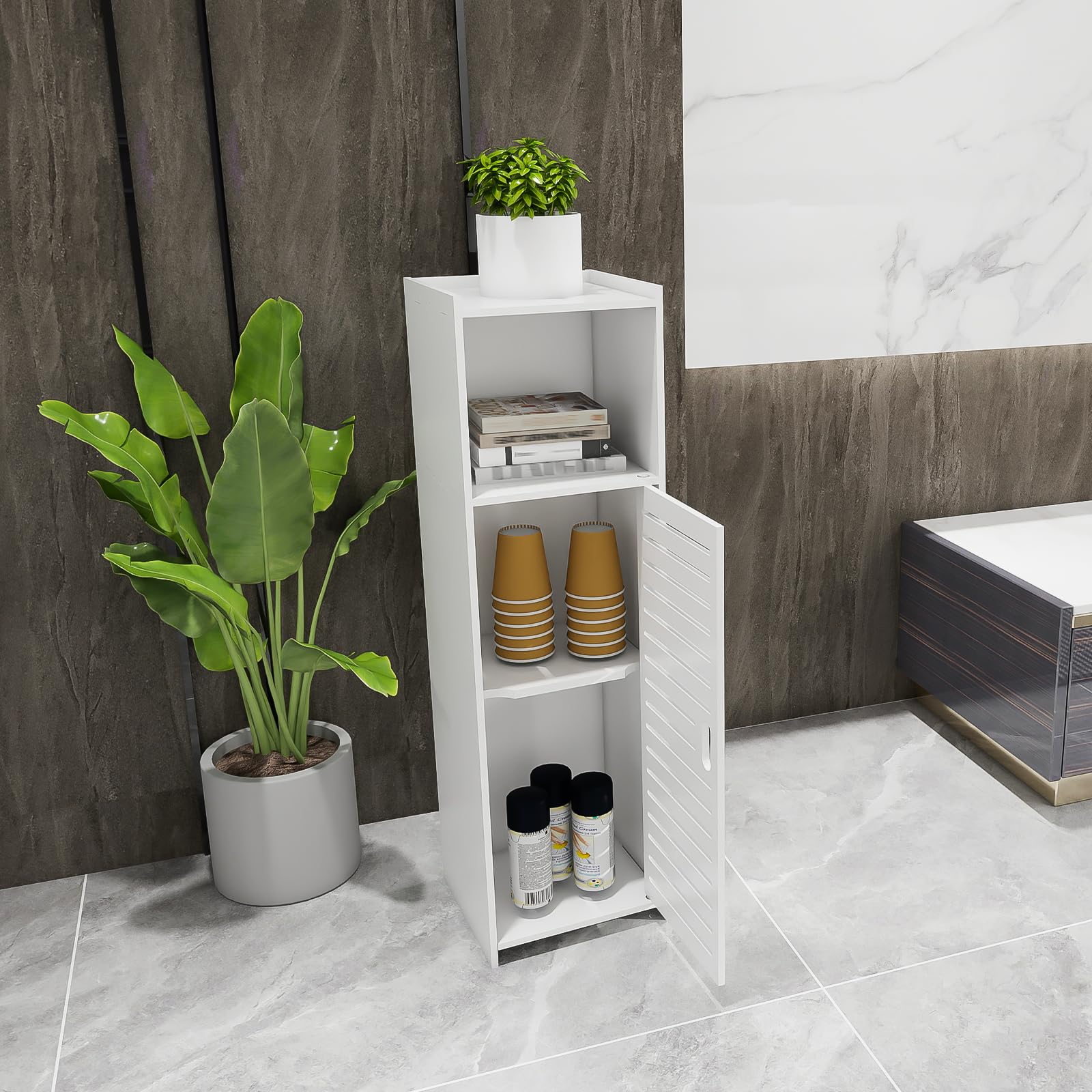 HUOLE Supporto per carta igienica per armadio, piccolo mobile per WC, mobile da bagno su piedistallo design moderno, colonna, armadio/guardaroba, 25 x 22 x 80 cm, bianco