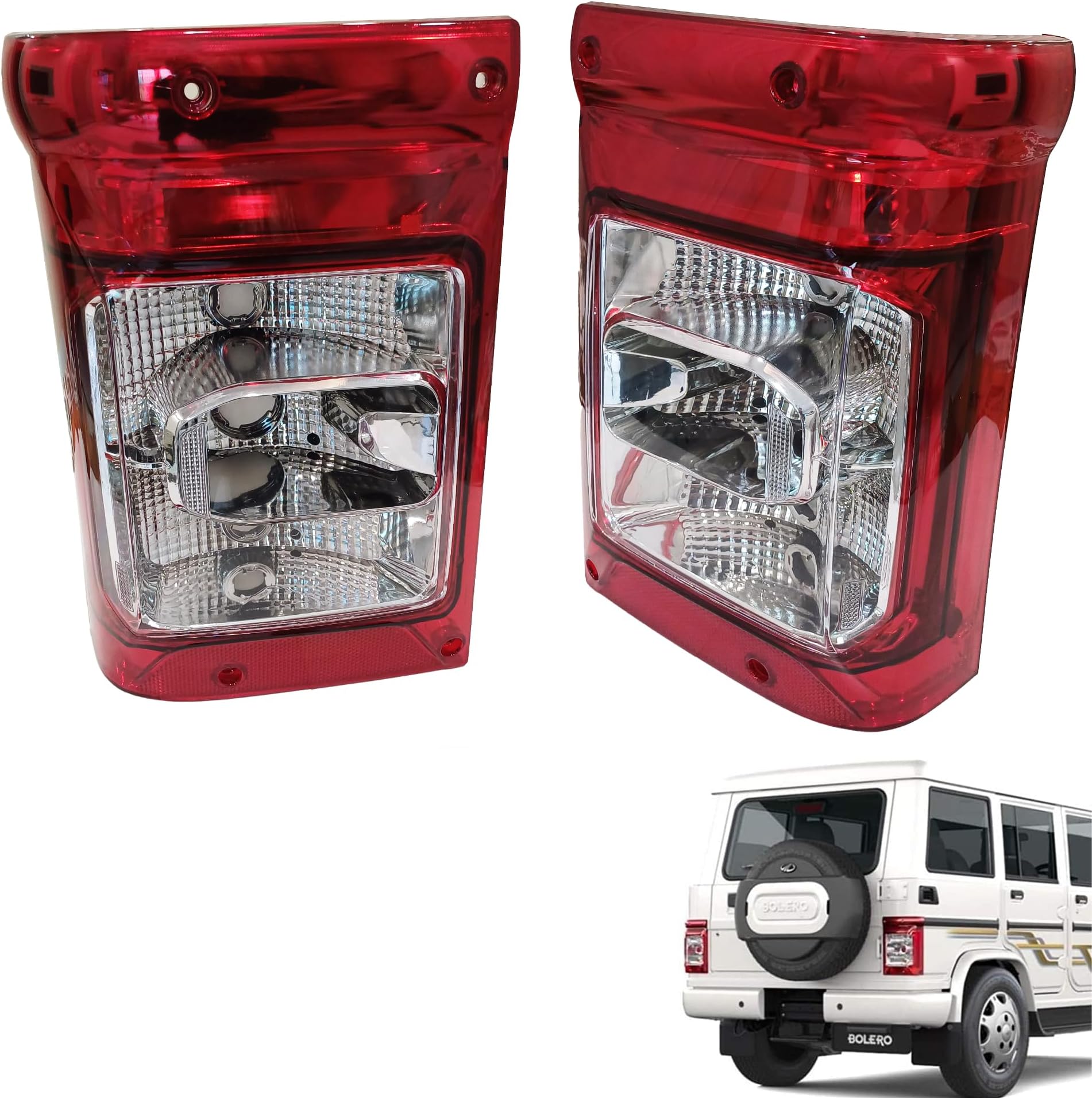 APSMOTIV Tail Light/Back Light Assembly Compatible For Mahindra Bolero (Right & Left Both Sides) Type 4 (2020-Now) Halogen Without bulb Pack of 2