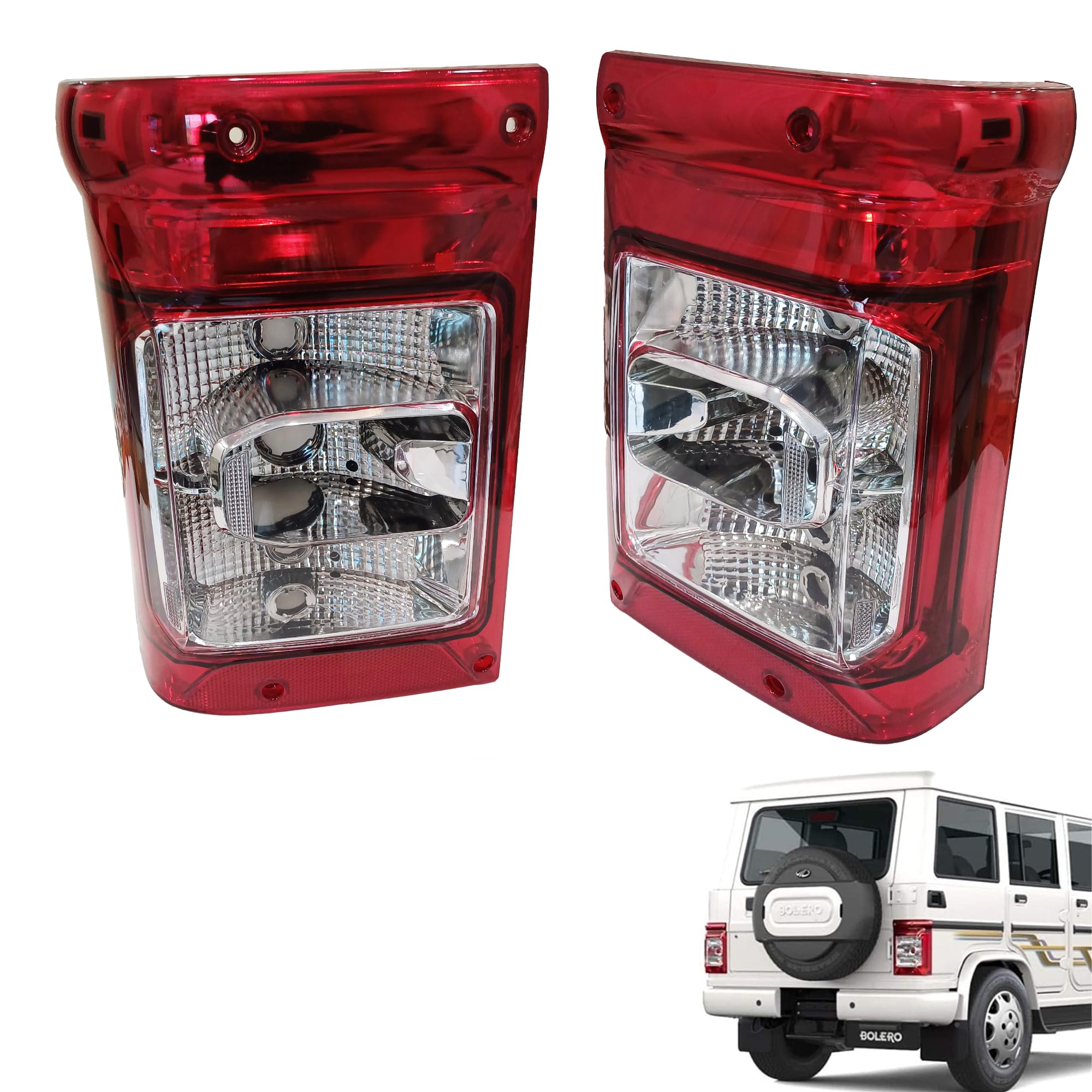 APSMOTIV Tail Light/Back Light Assembly Compatible For Mahindra Bolero (Right & Left Both Sides) Type 4 (2020-Now) Halogen Without bulb Pack of 2