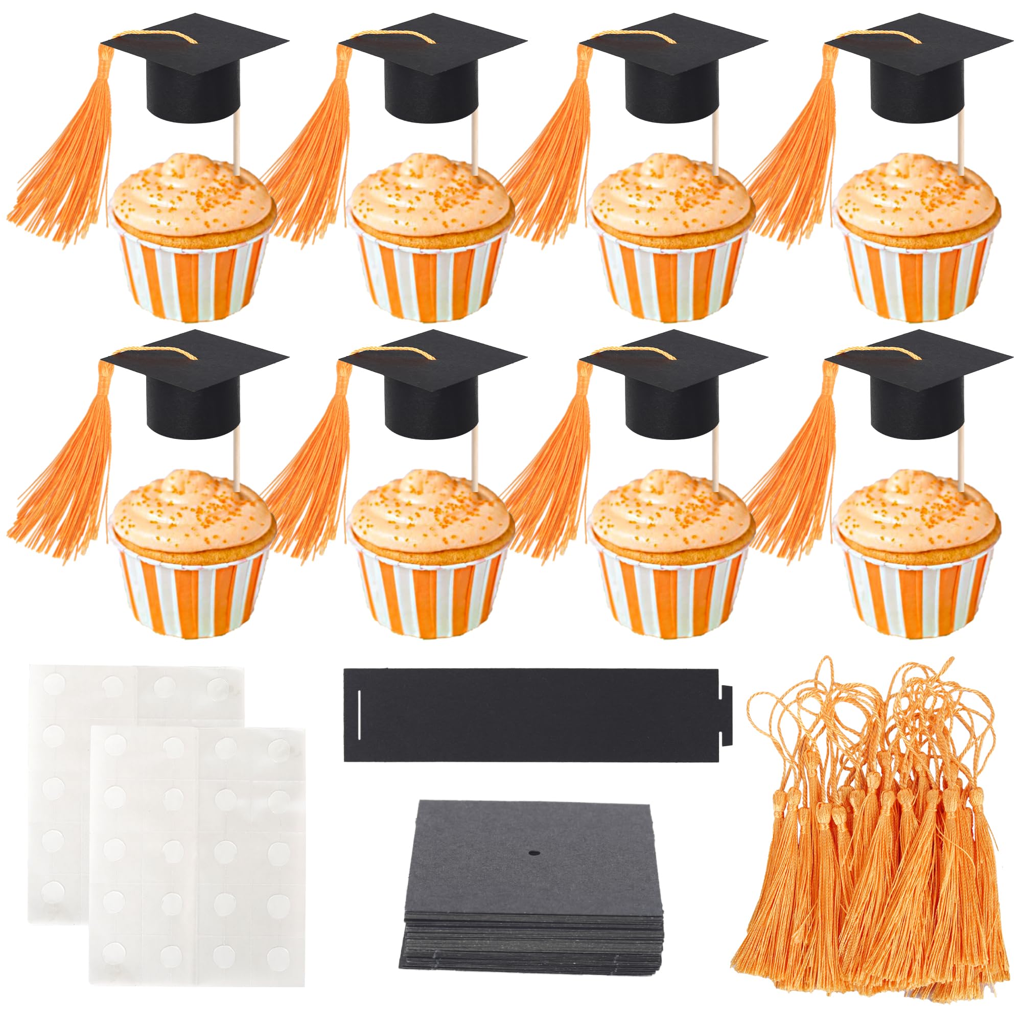 24 Pack 2026 Graduation Cap Cupcake Toppers with Orange Tassel Class of 2026 Congrats Grad Cap Cupcake Picks Mini Cap Chocolate Decorations for 2026 School Graduation Party Cake Decorations — image 1