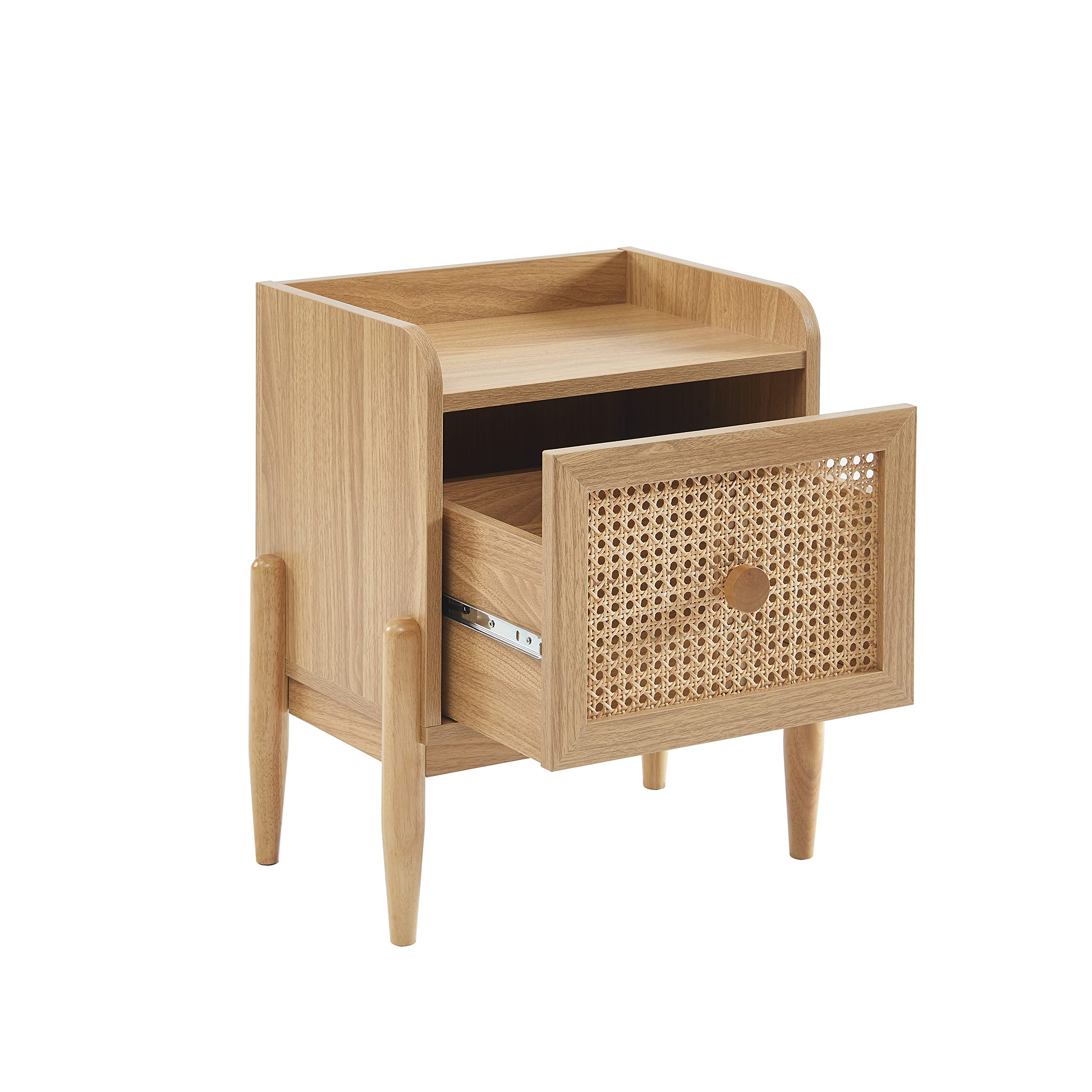 BAÏTA Table de Chevet Enfant Pablo Effet chêne et cannage rotin