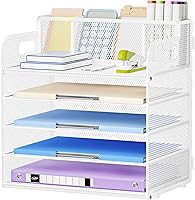 Vista 13 de Marbrasse Bandeja organizadora de papel, organizador de archivos de malla de 5 niveles con asa, organizador de escritorio clasificador de papel