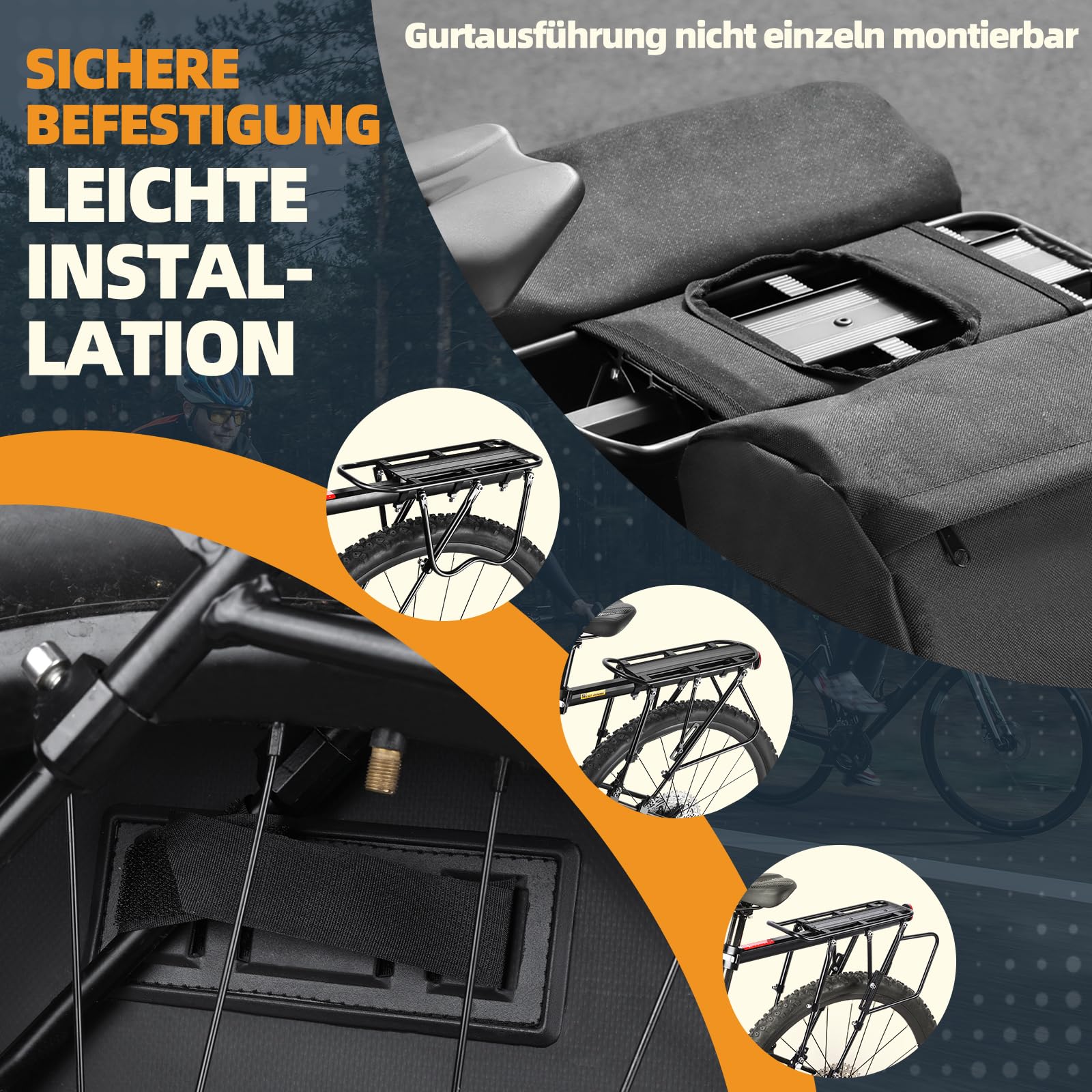 Sacoche de vélo, pour porte-bagages, grande capacité, réfléchissante, facile à nettoyer, avec compartiment pour ordinateur portable et poche zippée supplémentaire, pour vélo électrique, VTT et
