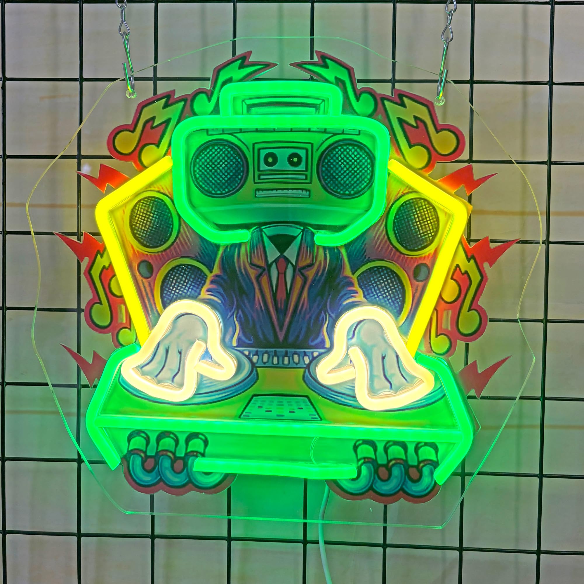 DJ Neon Sign Music Light Sign Pop Art With UV Printed background Room Wall Decor Man Gaming Room, Kids Room, Bar Decoration, Birthday Party Gifts