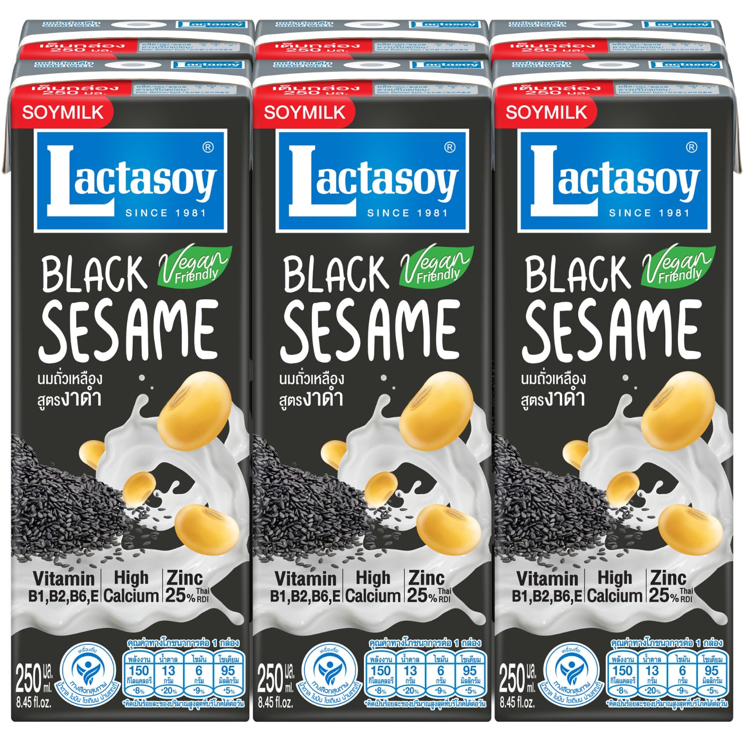 LACTASOY - Bebida de Soja Sésamo Negro - 6 X 250 ML