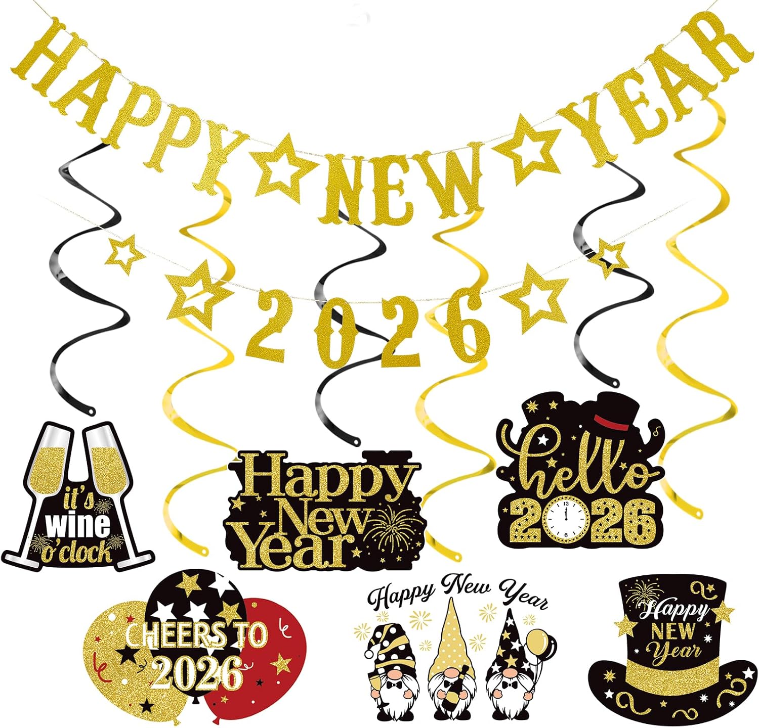 Amazon.com: Gold Happy New Year 2026 Banner Happy 2026 New Years Eve ...