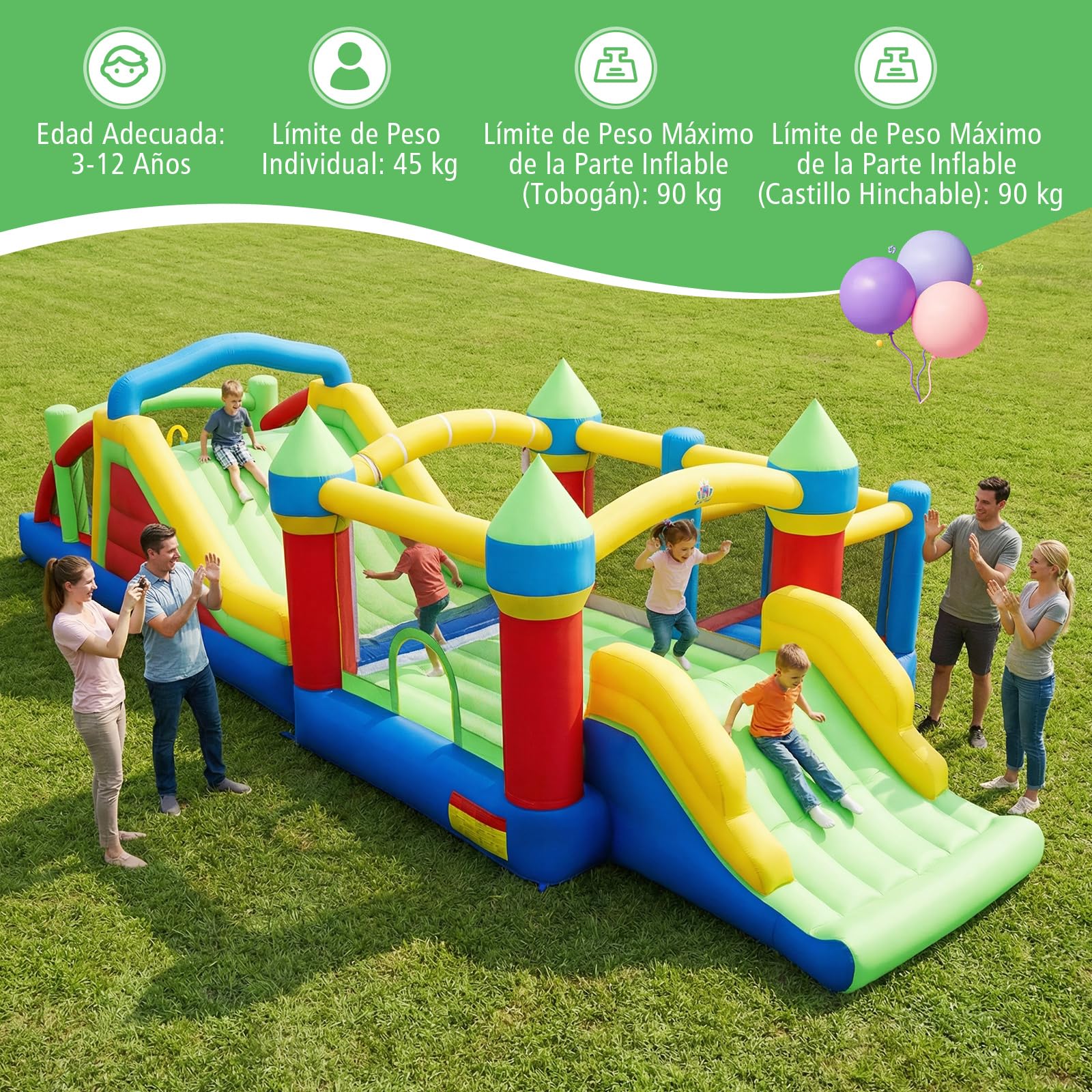 COSTWAY 6 en 1 Castillo Inflable con Toboganes Dobles y Casa de Salto para Niños