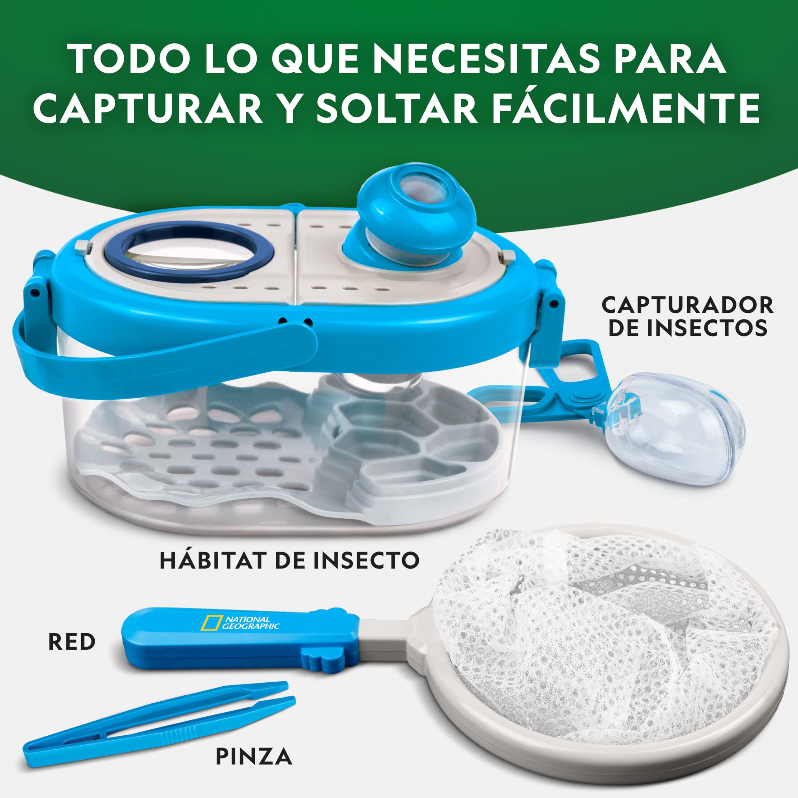 National Geographic Kit de Captura de Insectos para niños – Set de exploración con Red, hábitat con Lupa, Pinzas y más