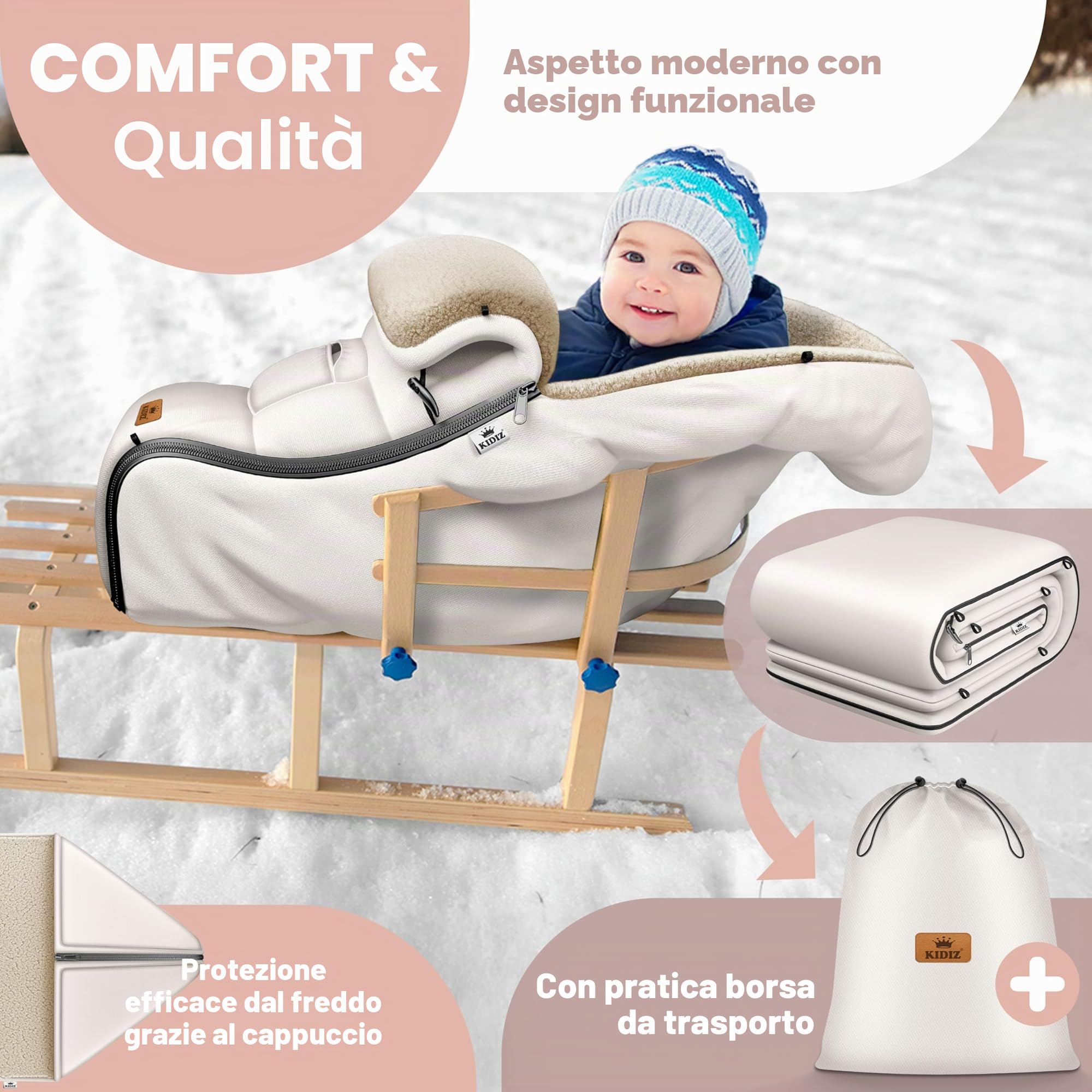 KIDIZ® copertina copertina per neonati copertina invernale ovetto con cerniera coperta per bambino lavabile per passeggino chiudibile sulla testiera, dotata di tasca, adatta a tutti i passeggini