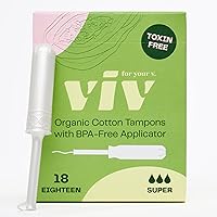 Vista 1 de Viv for Your V - Tampones de algodón orgánico Super, aplicador sin BPA, tampones no tóxicos, sin fragancia, aprobado por HSA FSA, 18