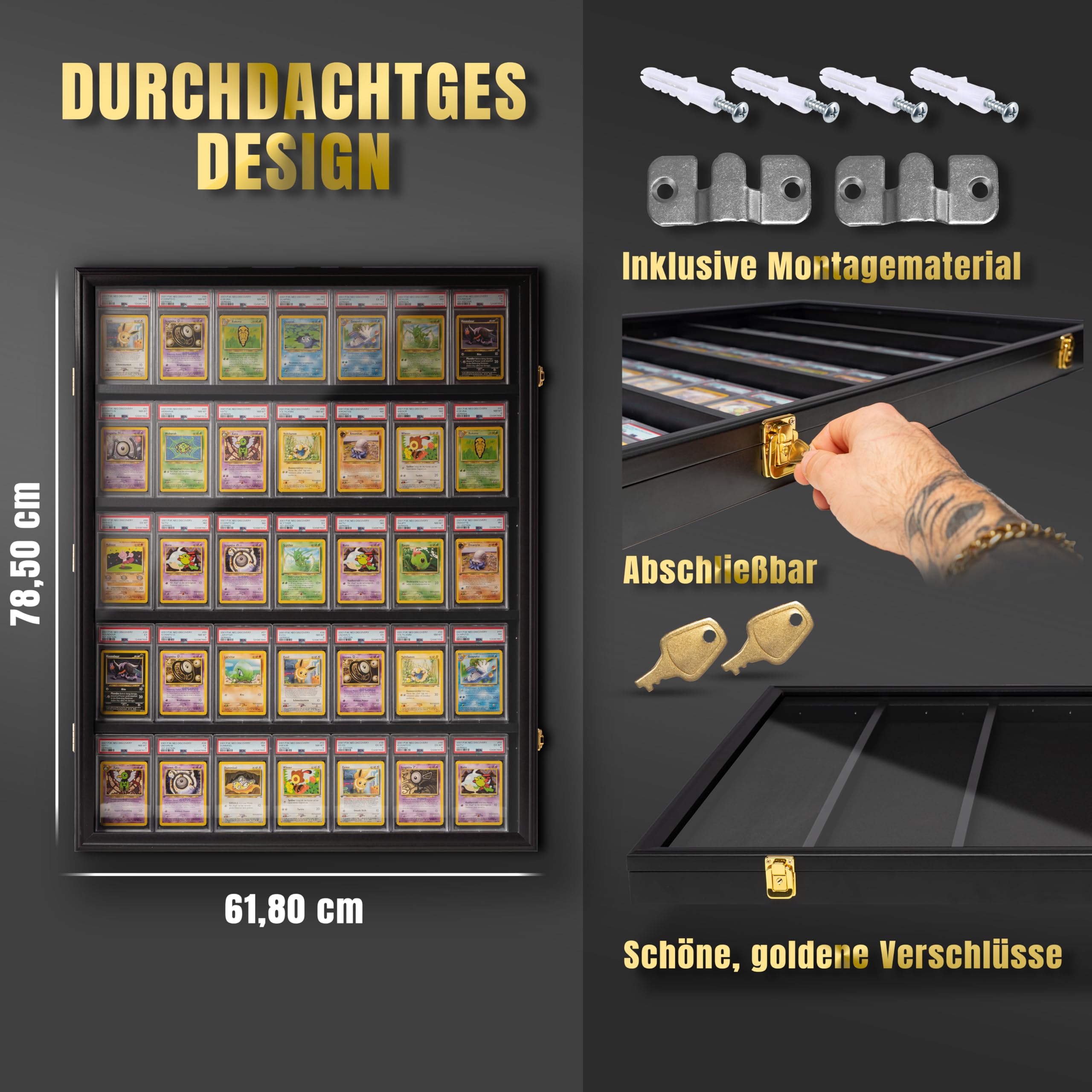 Vitrine Rahmen für Sammelkarten – Displayrahmen für PSA Karten, Wand-Vitrine für 35 Karten – kompatibel mit PSA, CGC & Beckett – 98 % UV-Schutz – ideal für Pokémon, MTG & TCG