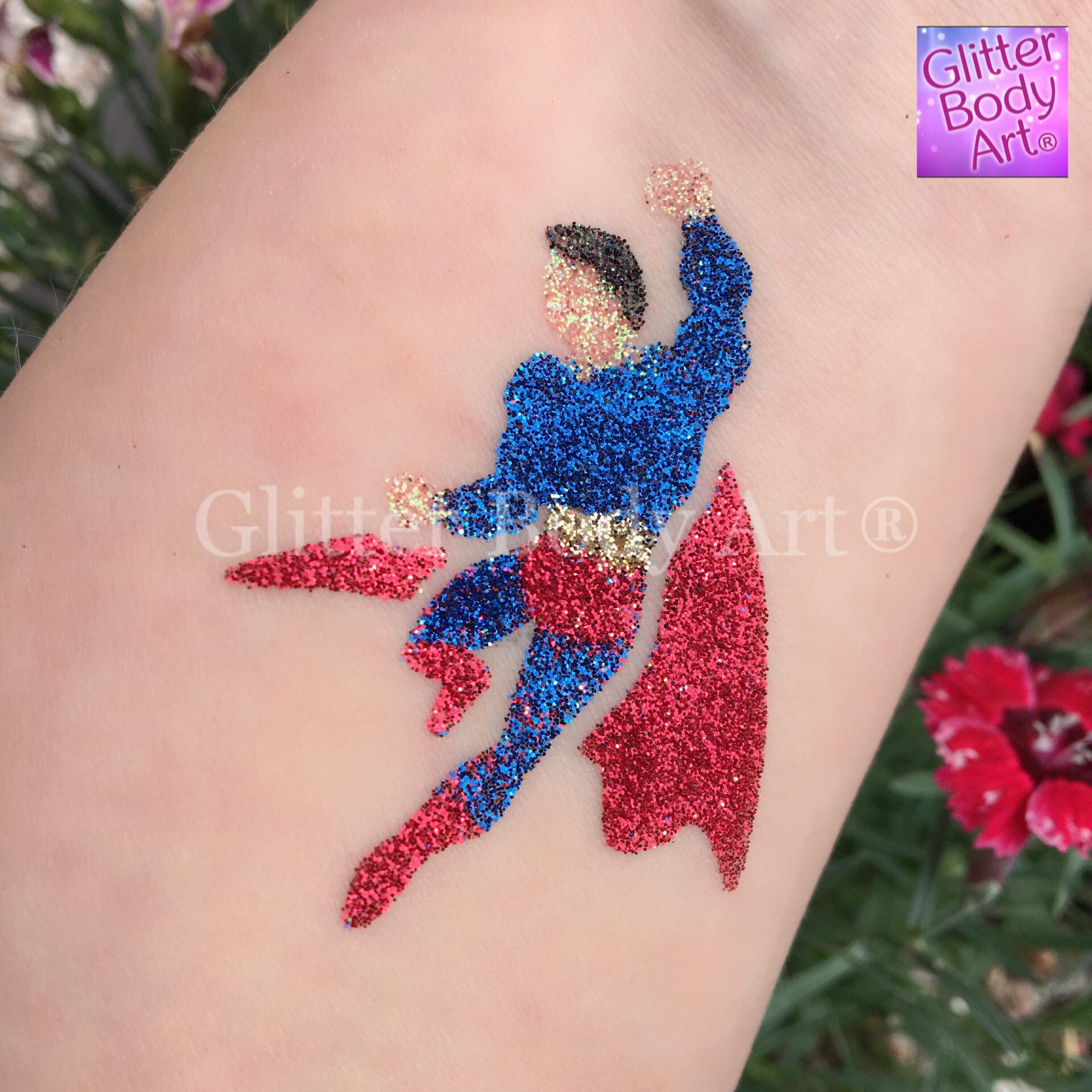 Superhero Glitter Tattoo Stencil Pack of 24 x Superheroes stencil