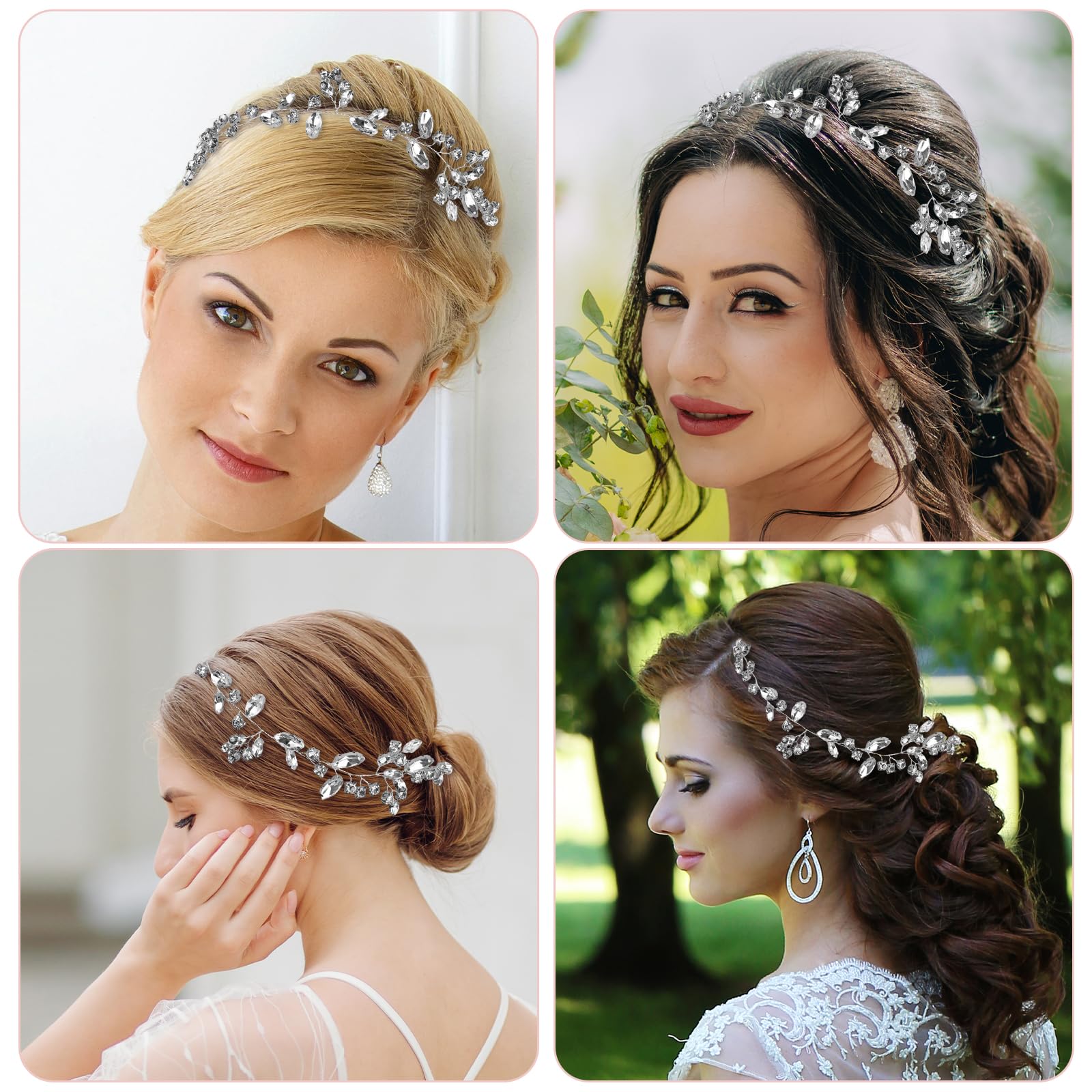 Crystal Bridal Hair Vine & Headband for Brides - Silver Rhinestone Bridal Hair Pieces & Accessories, 9.4 inches - Image 3