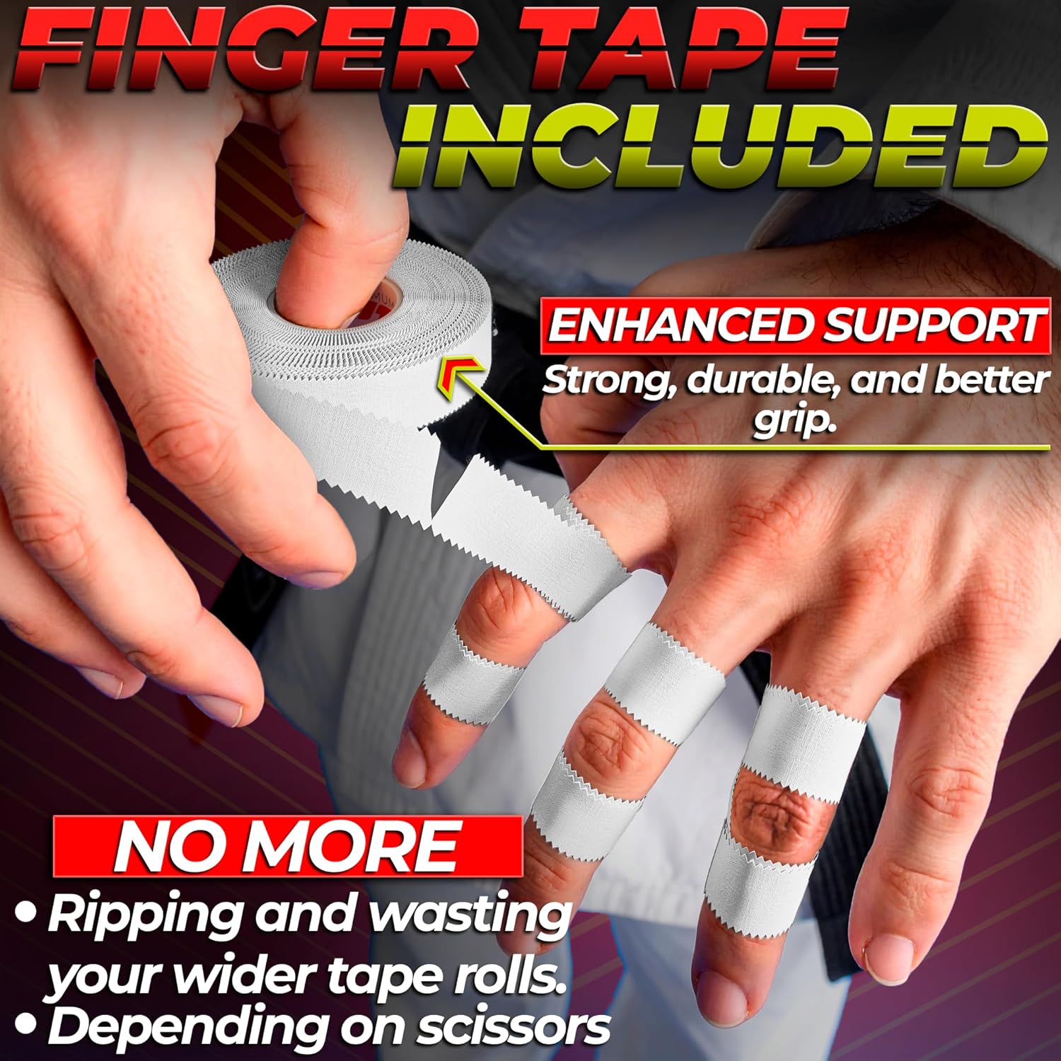 White Athletic Tape Extremely Strong: 24 Rolls + 6 Finger Roll. Easy to Apply & No Residue. Sports Tape Athletic for Boxing Football Climbing or Gymnastics for Wrist Ankle & Hand Protection