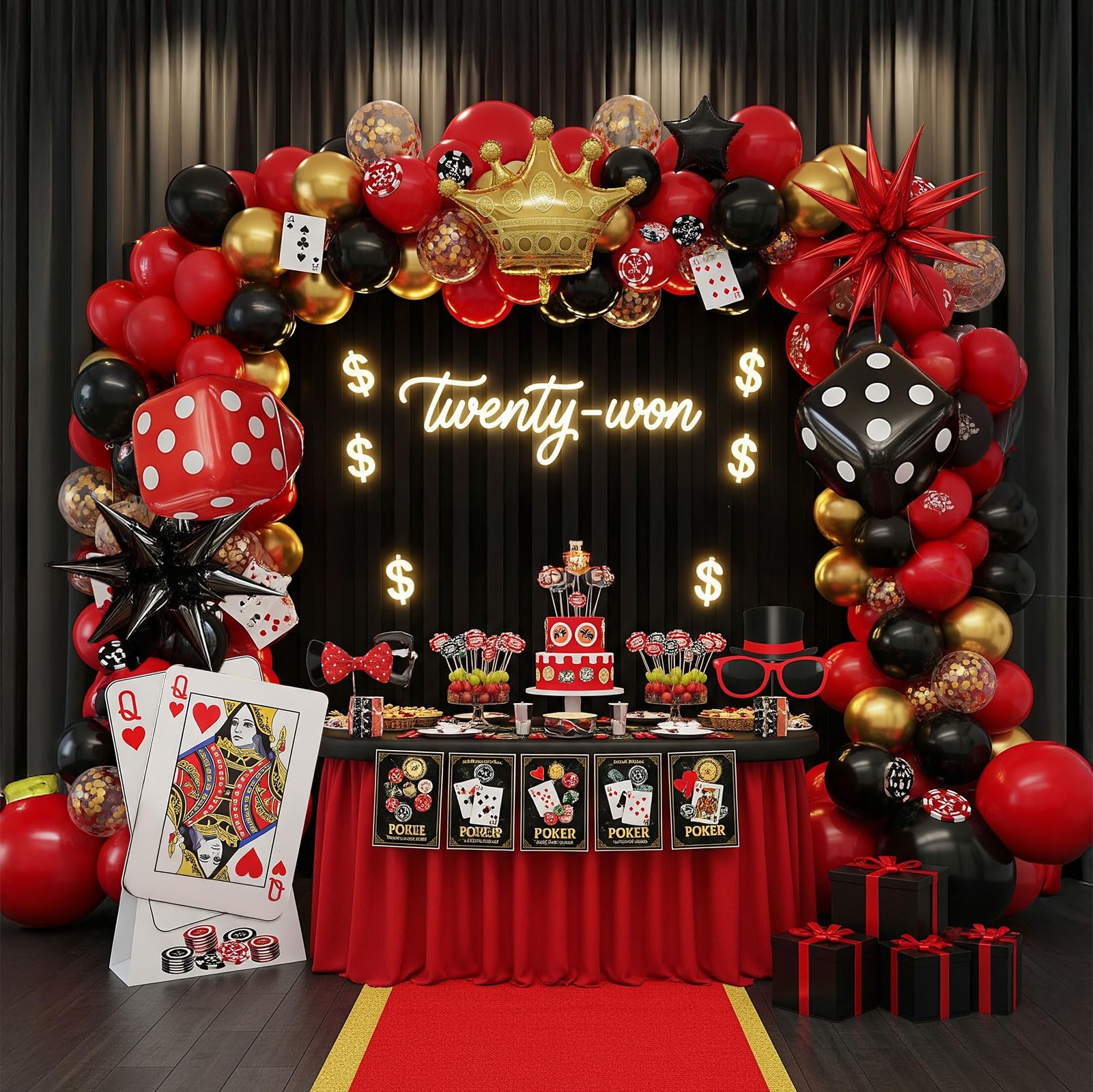 Amazon.com: Casino Theme Red and Black Gold balloon garland arch kit With  Starburst Dice Crown balloons for casino royale Birthday Las Vegas night  hollywood theme party decorations : Toys & Games