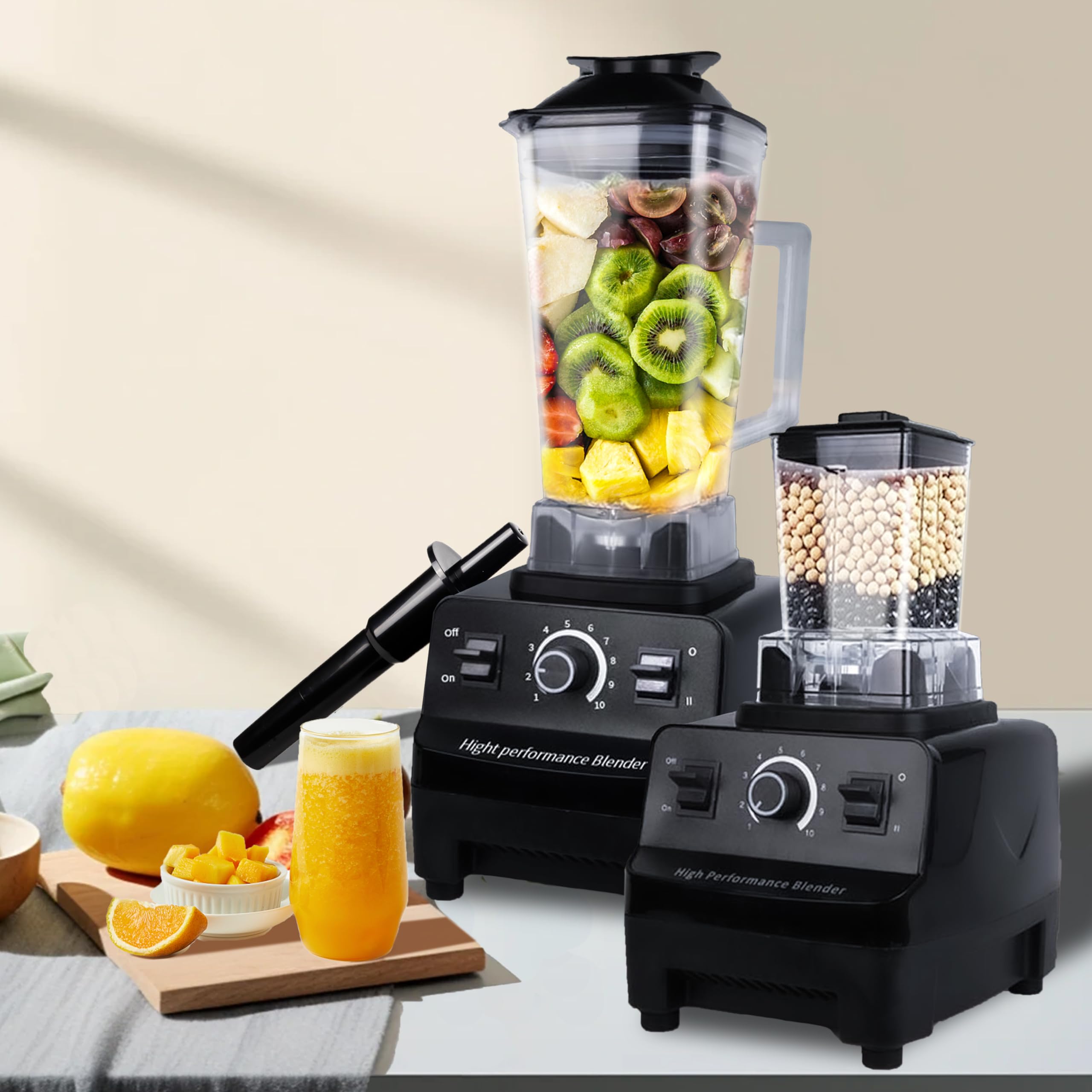 Blender Smoothie Maker, Multi-Function Blender, Food Grinder, Two Size Cups, 2L, 10 Adjustable Speeds, Comes with 6 Stainless Steel Blades, Up to 48000 RPM