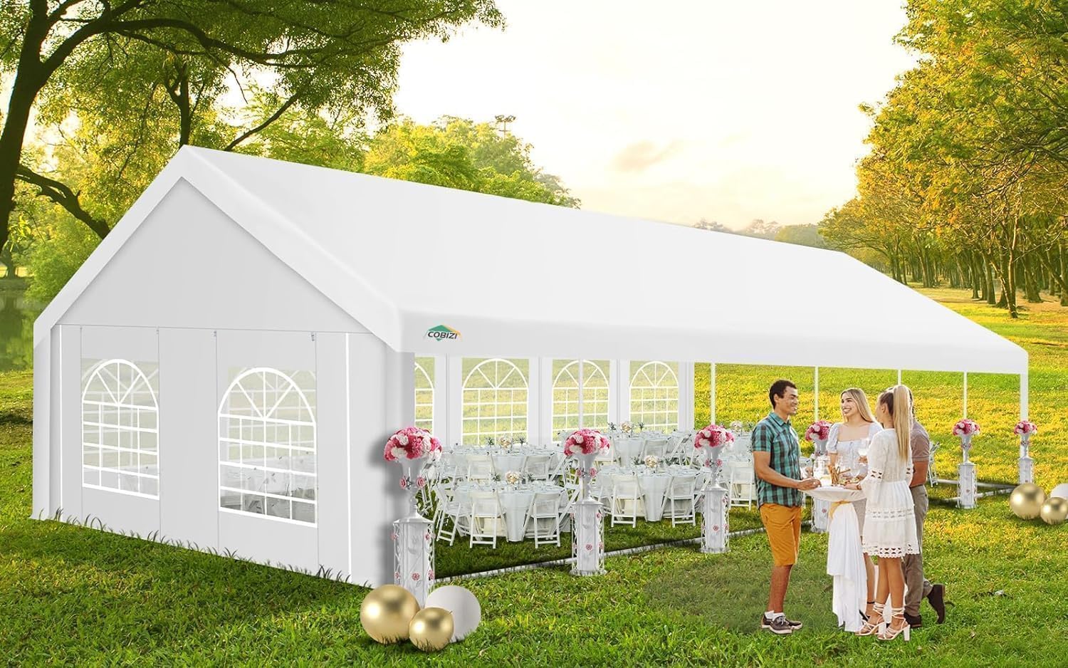 Condition photo showing New/Like New for cobizi 20x40ft party tent heavy duty outdoor gazebo with 12 sidewall & 16 church windows, white event shelter wedding canopy tent for parties bbq, powder coating (better than galvanized)
