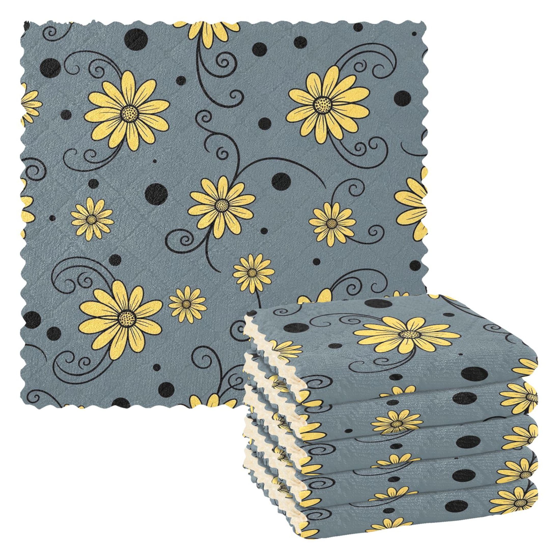Fuauuyl Flowers Kitchen Dish Towel Set of 6, Soft Absorbent Washable Cleaning Cloths Dish Rags Tea Bar Drying Towels, 11x11 In