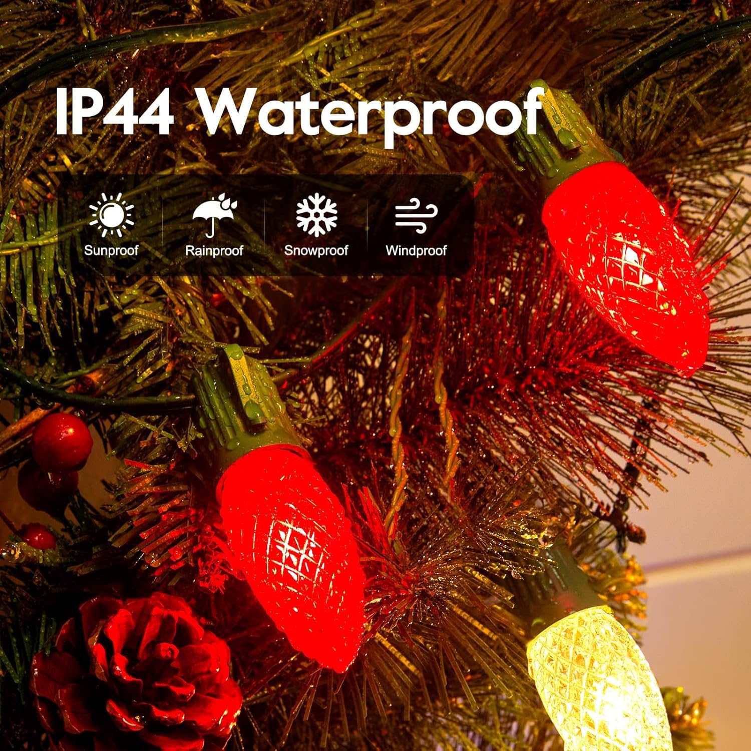 Minetom C9 Christmas Lights Outdoor, 150FT 75 LED Red and Warm White String Lights, Waterproof Connectable UL Certified C9 Lights for Xmas Tree Patio Roofline Garden Yard Indoor Outdoor Decor