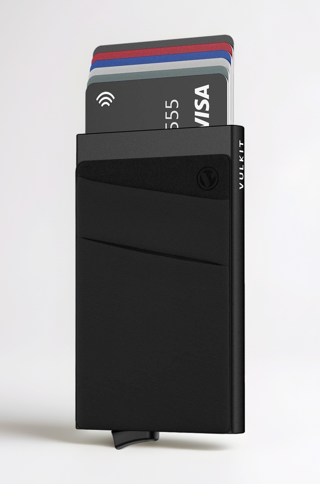 Card Holder with Money Pocket Pop Up Wallet RFID Blocking Slim Metal Bank Card Case Holds 5 Cards & Notes for Men or Women (Black)