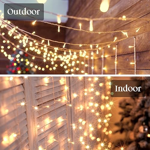 Miniatura 3 de 100 luces LED de Navidad para interiores y exteriores, luces blancas cálidas para árbol de Navidad, cable transparente, 39 pies, tira de luces